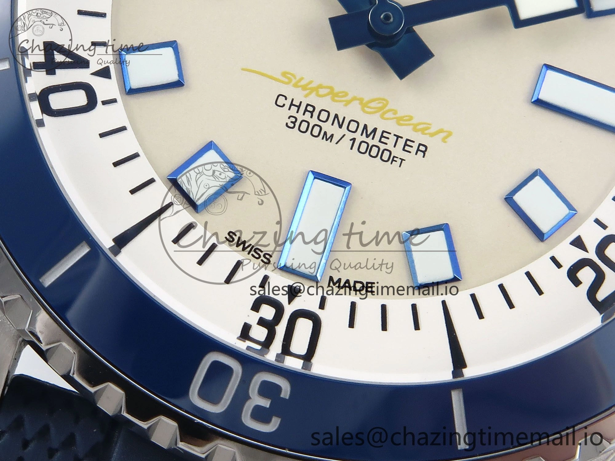 Superocean 44mm SS TF 1:1 Best Edition Beige Dial Blue Bezel on Blue Rubber Strap A2824