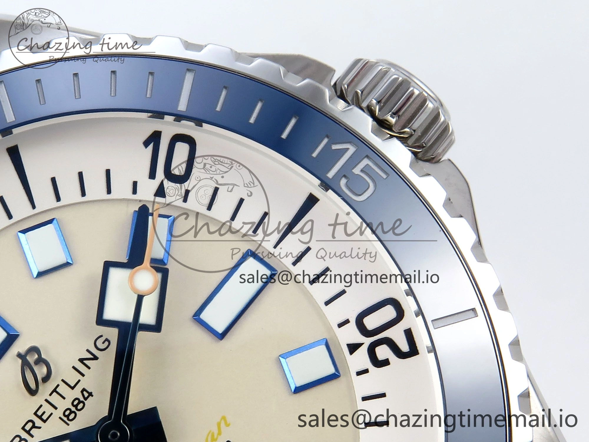 Superocean 44mm SS TF 1:1 Best Edition Beige Dial Blue Bezel on Blue Rubber Strap A2824