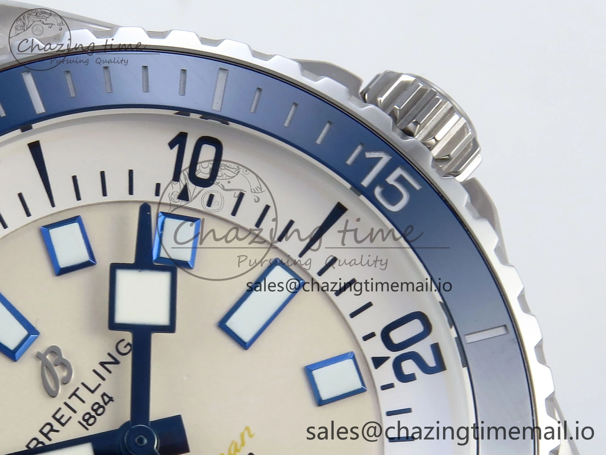 Superocean 44mm SS TF 1:1 Best Edition Beige Dial Blue Bezel on SS Bracelet A2824