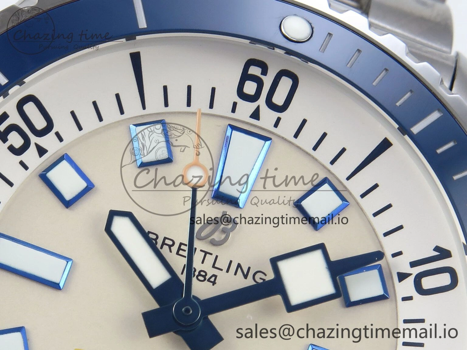 Superocean 44mm SS TF 1:1 Best Edition Beige Dial Blue Bezel on SS Bracelet A2824