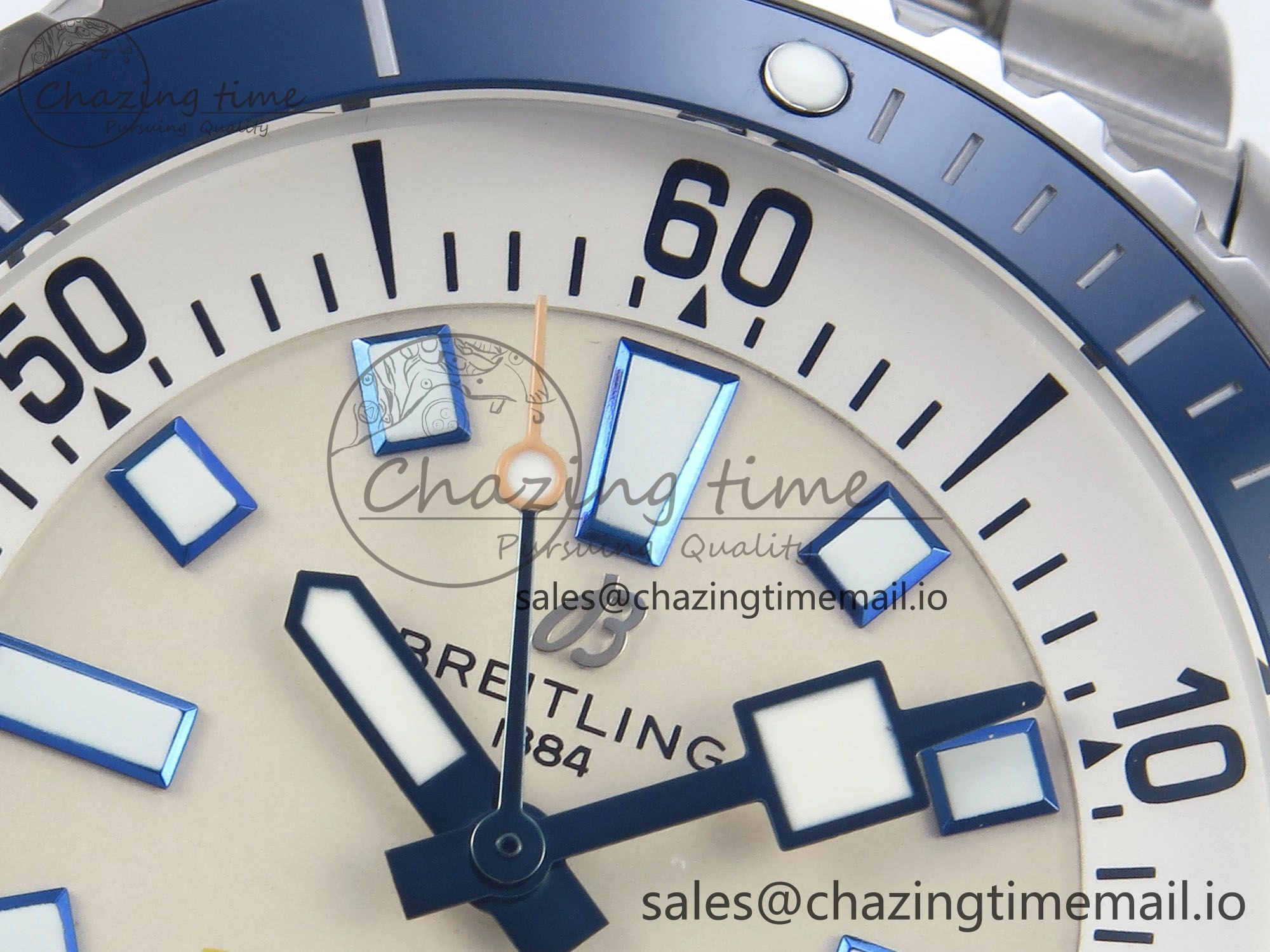 Superocean 44mm SS TF 1:1 Best Edition Beige Dial Blue Bezel on SS Bracelet A2824