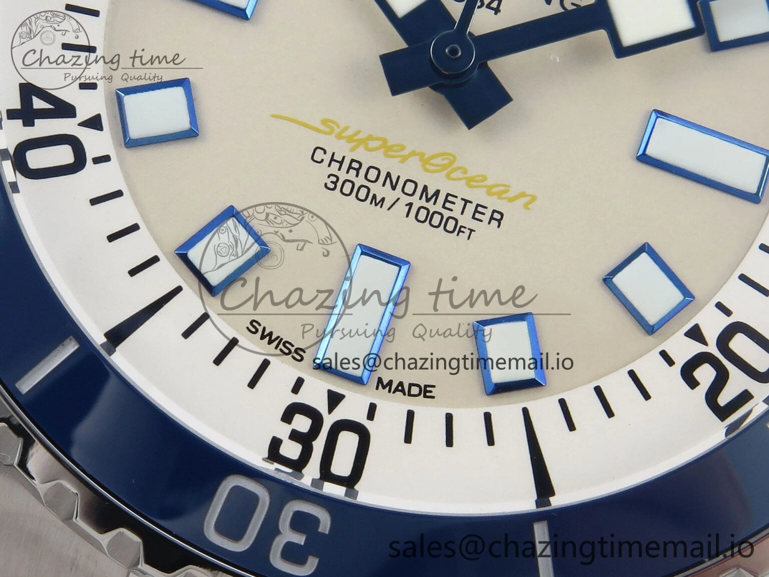Superocean 44mm SS TF 1:1 Best Edition Beige Dial Blue Bezel on SS Bracelet A2824