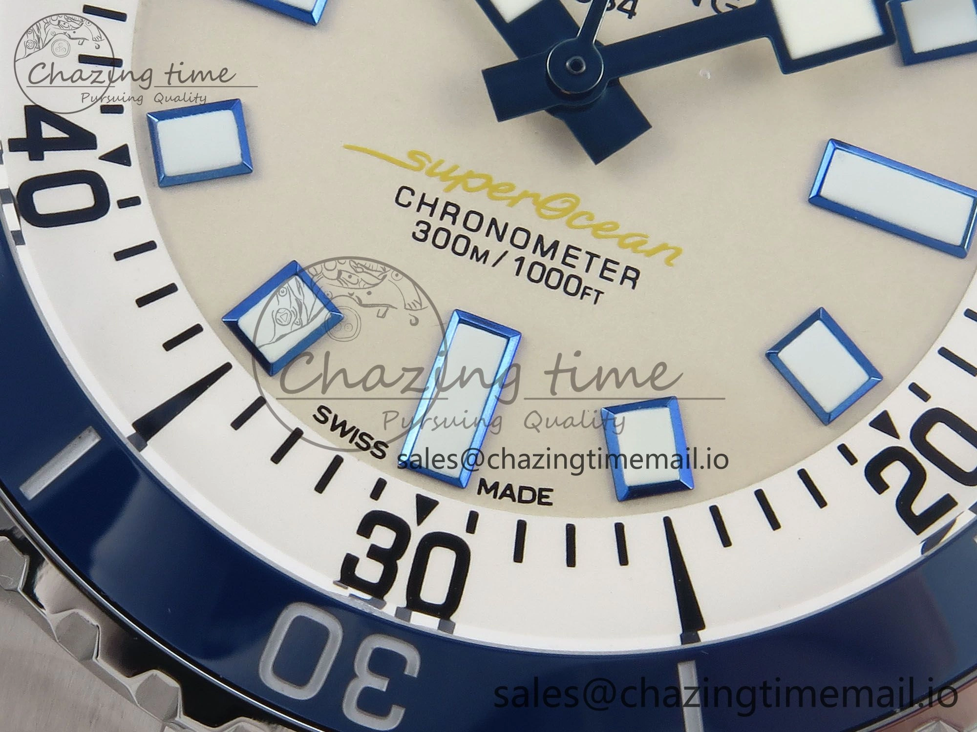 Superocean 44mm SS TF 1:1 Best Edition Beige Dial Blue Bezel on SS Bracelet A2824