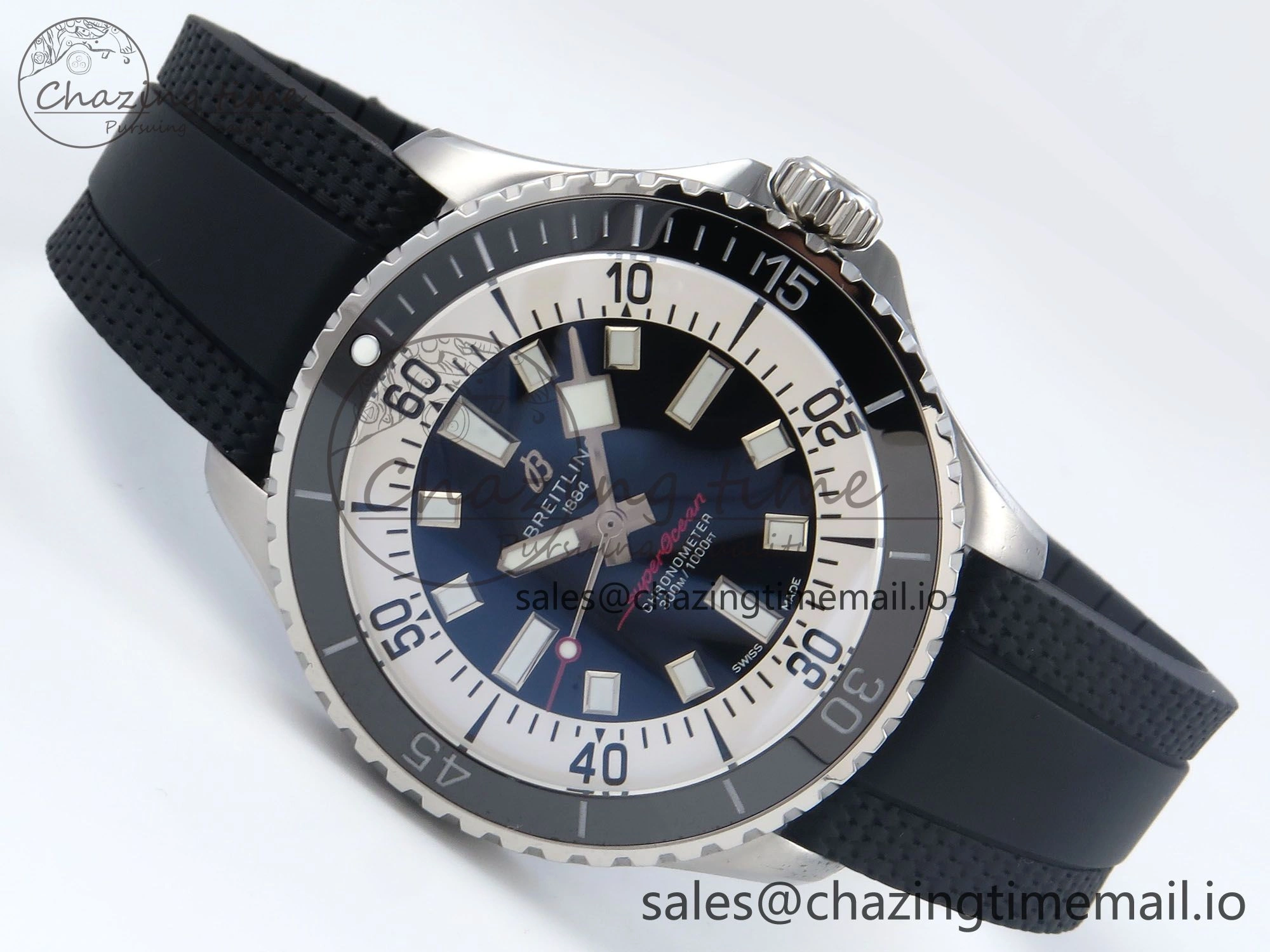 Superocean 44mm SS TF 1:1 Best Edition Black Dial Black Bezel on Black Rubber Strap A2824