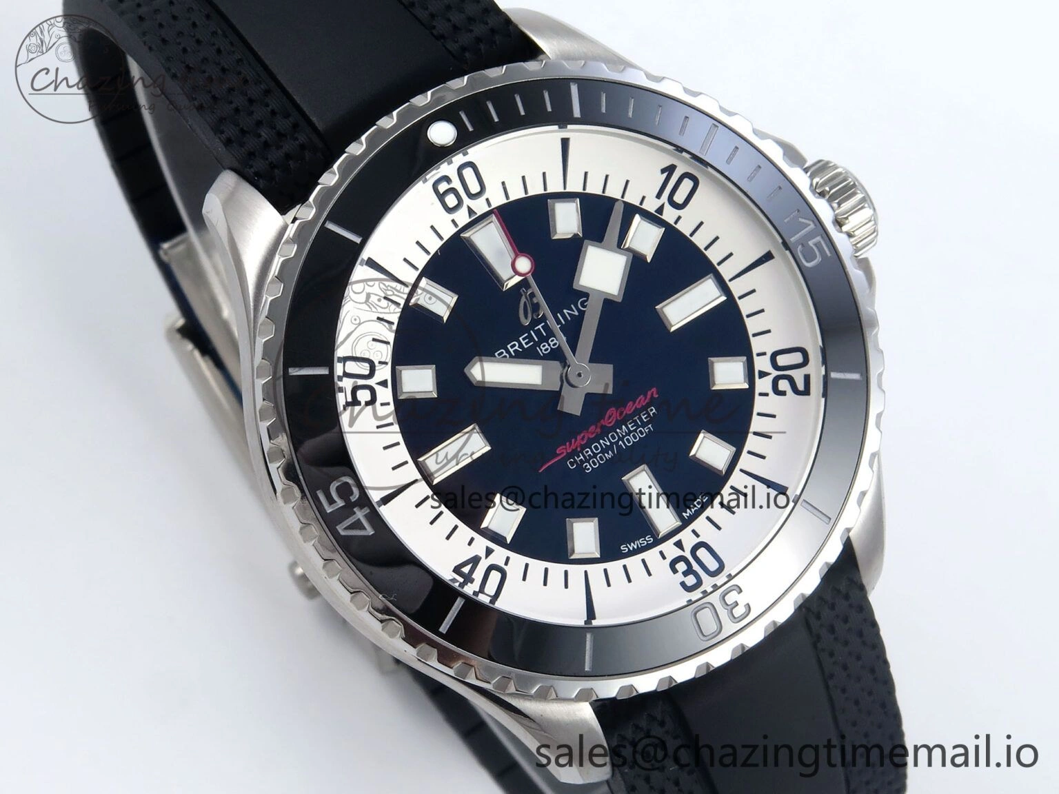 Superocean 44mm SS TF 1:1 Best Edition Black Dial Black Bezel on Black Rubber Strap A2824