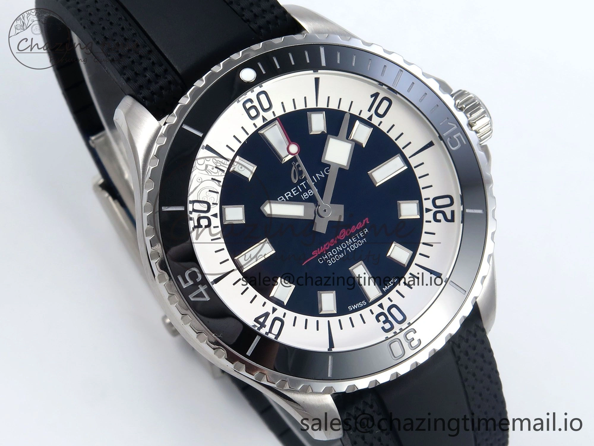 Superocean 44mm SS TF 1:1 Best Edition Black Dial Black Bezel on Black Rubber Strap A2824