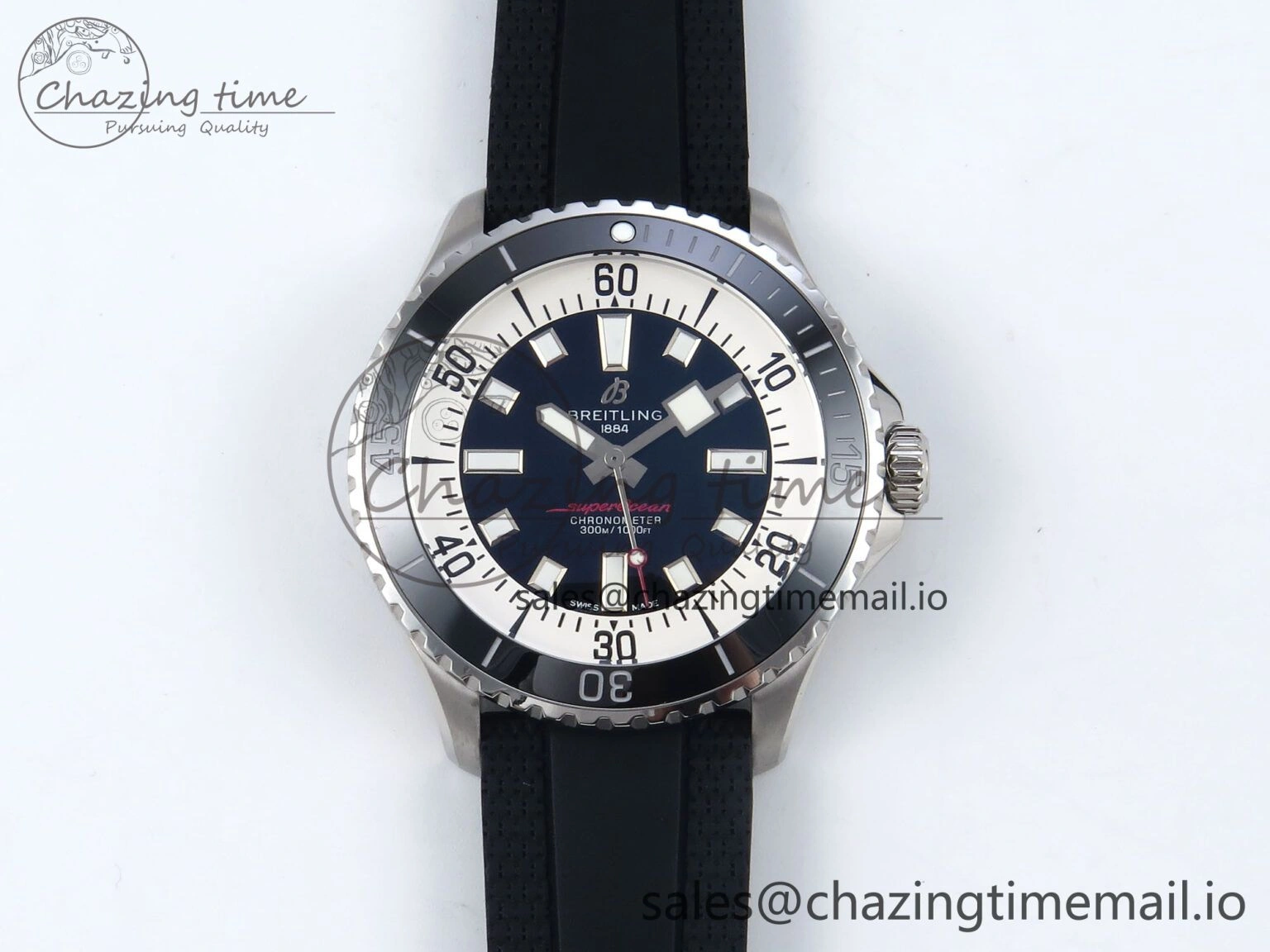 Superocean 44mm SS TF 1:1 Best Edition Black Dial Black Bezel on Black Rubber Strap A2824