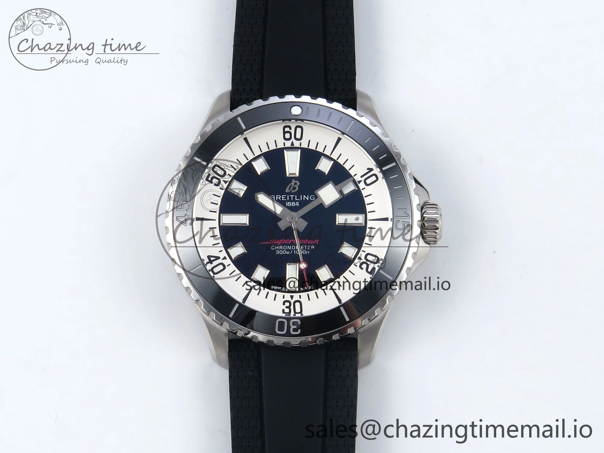 Superocean 44mm SS TF 1:1 Best Edition Black Dial Black Bezel on Black Rubber Strap A2824