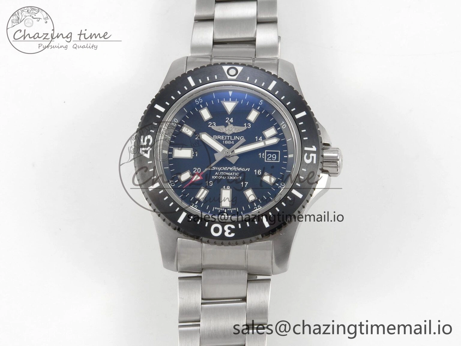 Superocean 44mm SS TF 1:1 Best Edition Black Dial Black Bezel on SS Bracelet A2824 V2