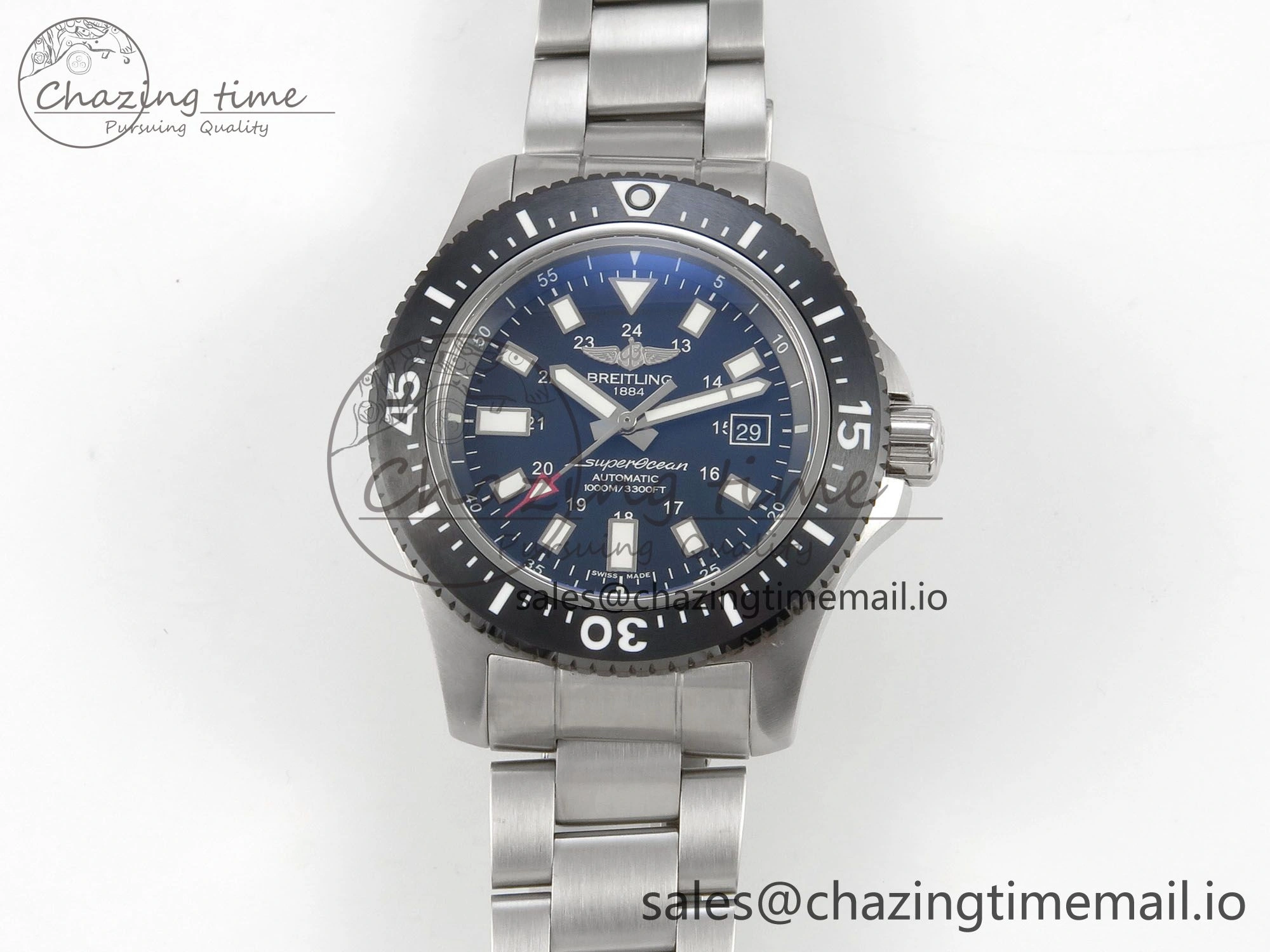 Superocean 44mm SS TF 1:1 Best Edition Black Dial Black Bezel on SS Bracelet A2824 V2