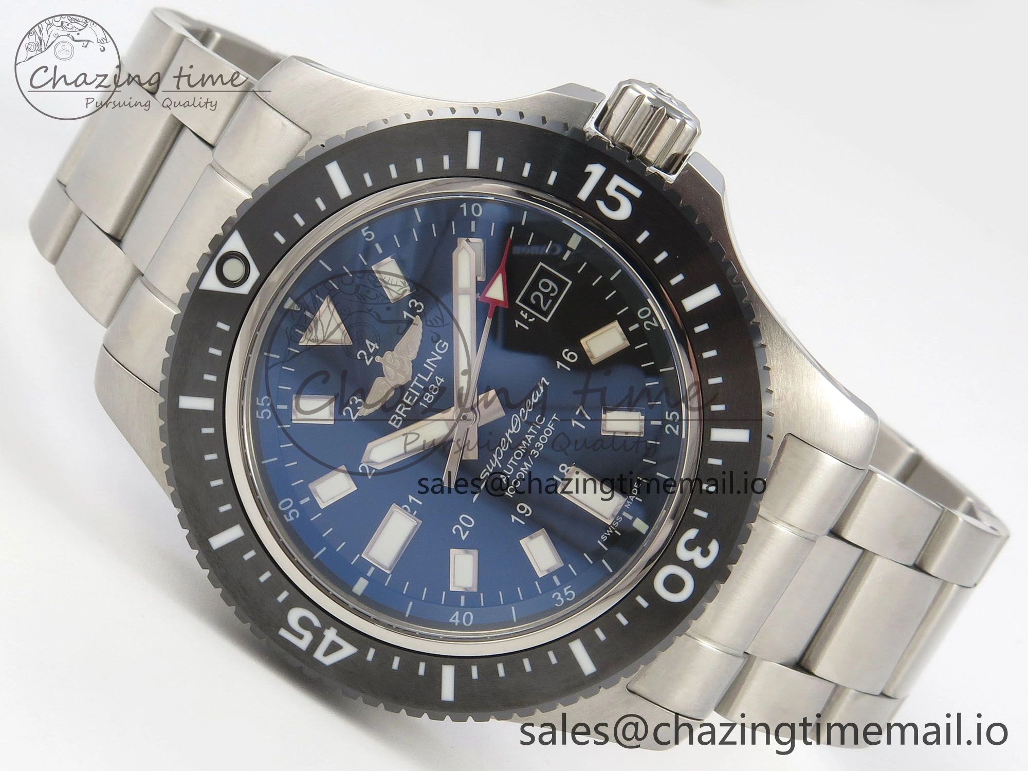 Superocean 44mm SS TF 1:1 Best Edition Black Dial Black Bezel on SS Bracelet A2824 V2