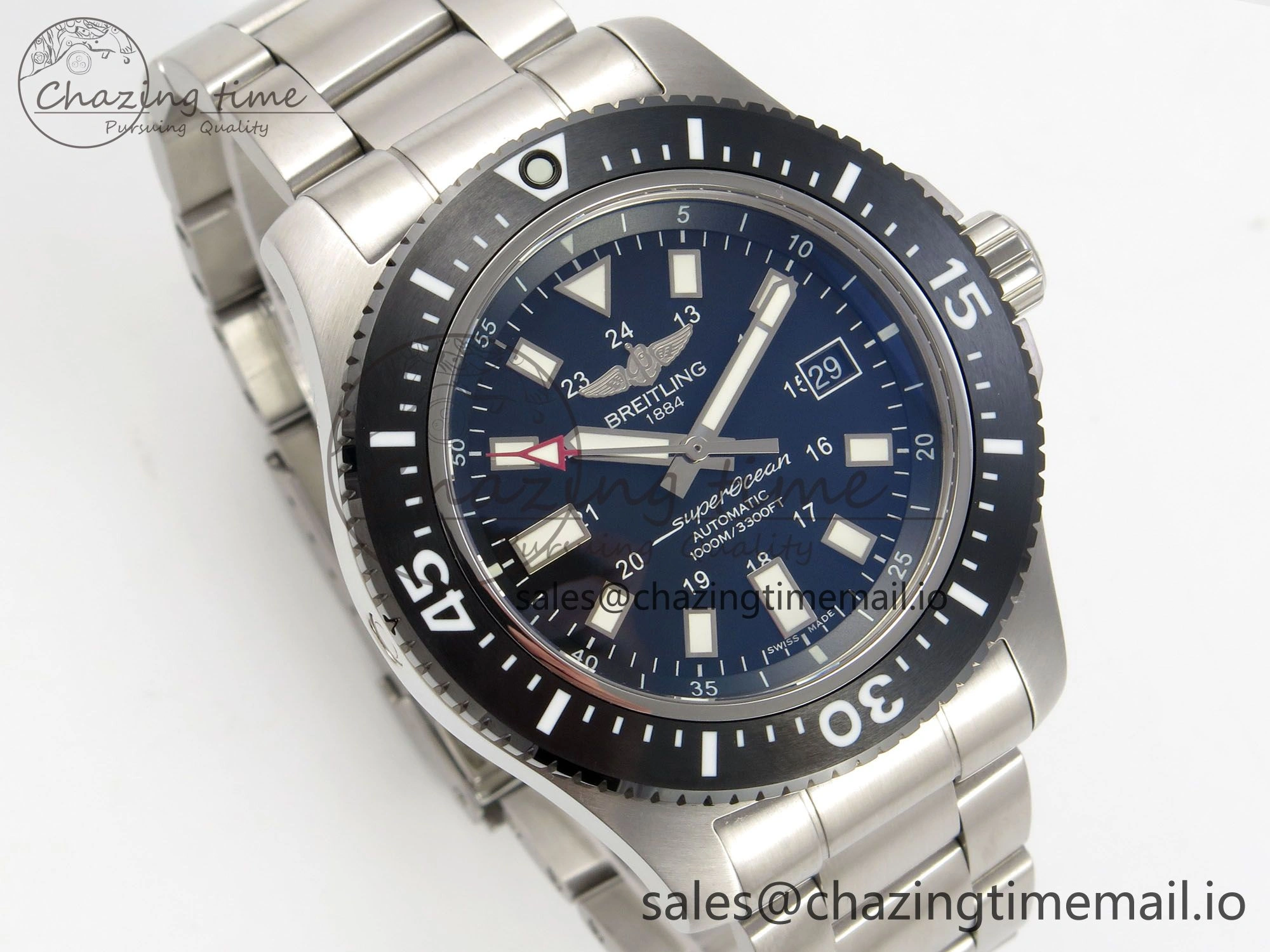 Superocean 44mm SS TF 1:1 Best Edition Black Dial Black Bezel on SS Bracelet A2824 V2