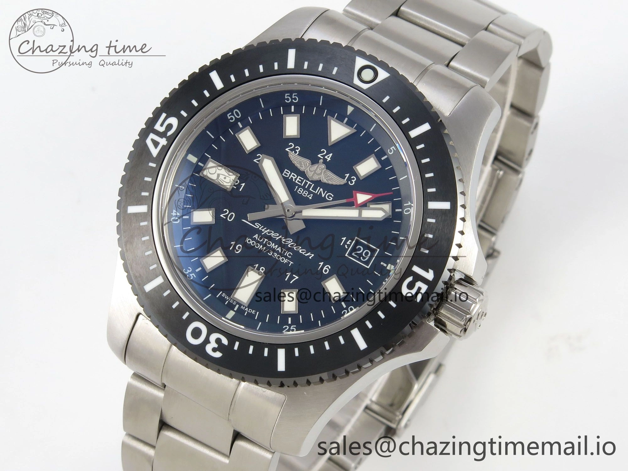 Superocean 44mm SS TF 1:1 Best Edition Black Dial Black Bezel on SS Bracelet A2824 V2