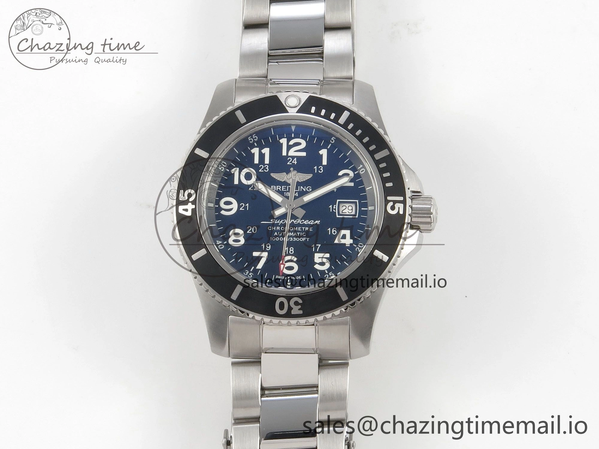 Superocean 44mm SS TF 1:1 Best Edition Black Dial Black Bezel on SS Bracelet A2824 V2