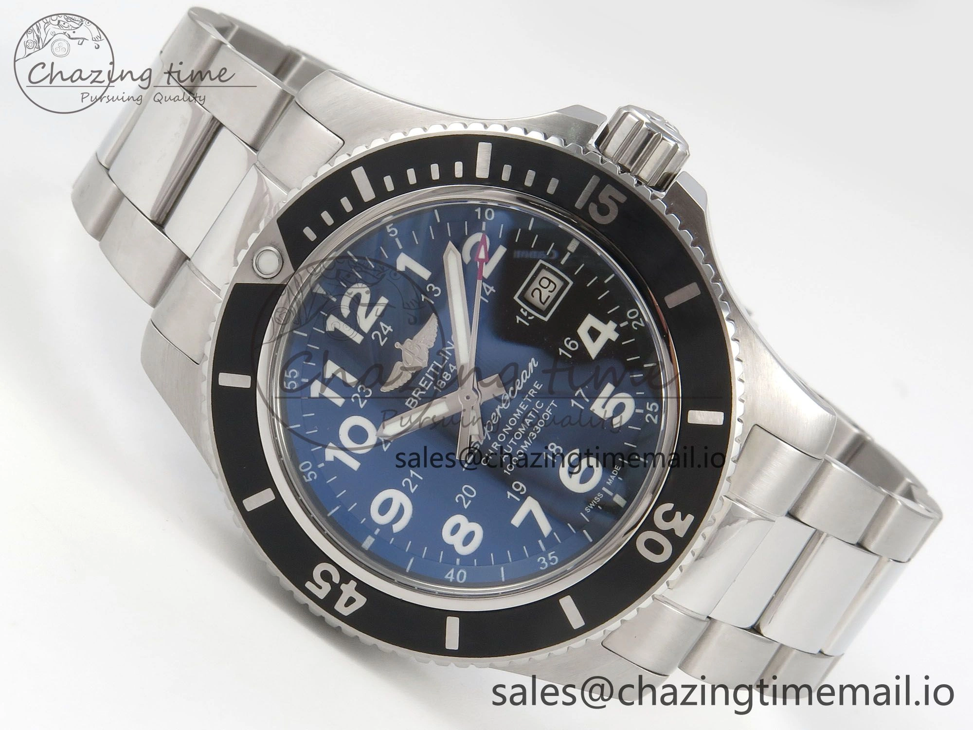 Superocean 44mm SS TF 1:1 Best Edition Black Dial Black Bezel on SS Bracelet A2824 V2