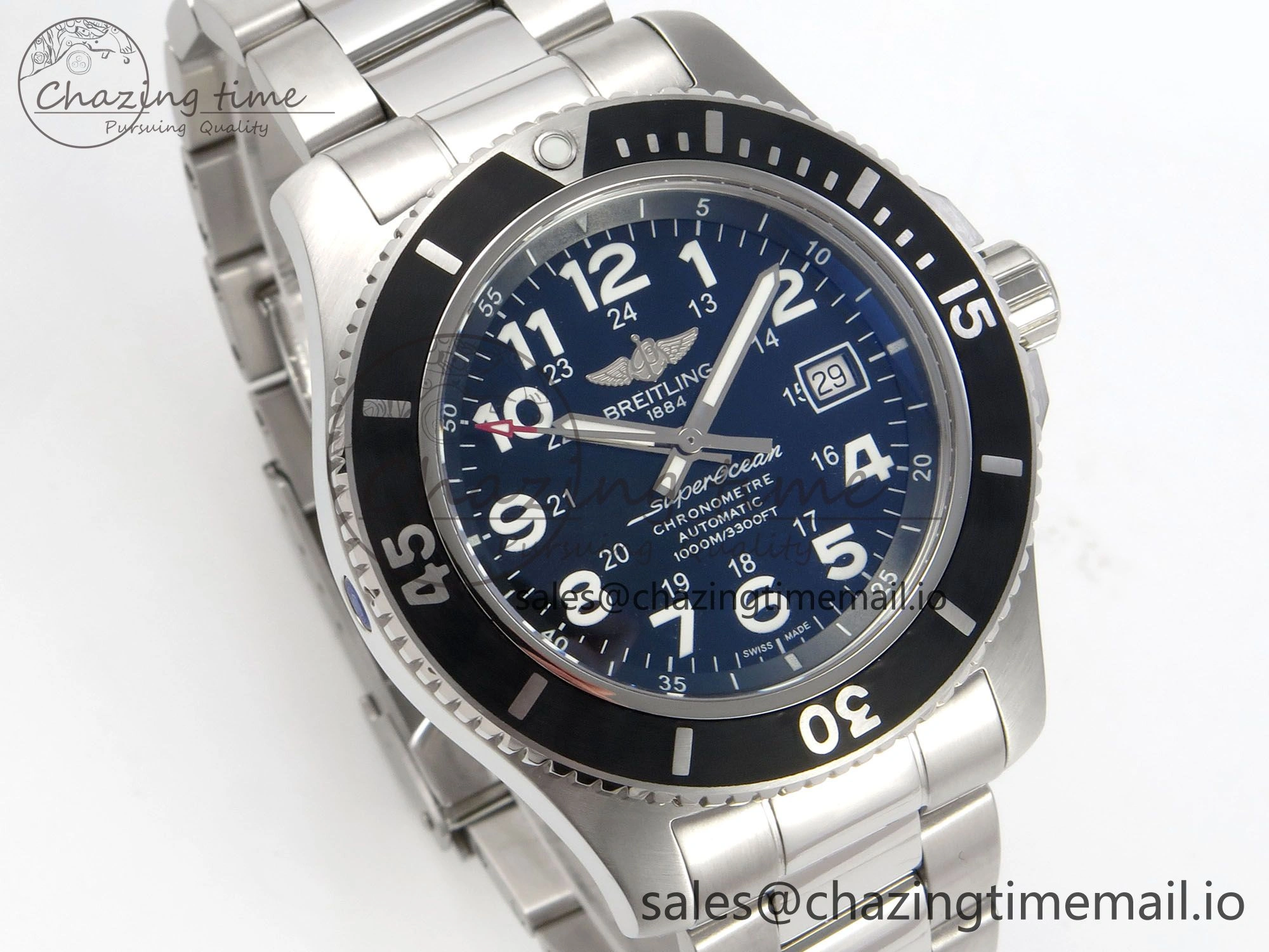Superocean 44mm SS TF 1:1 Best Edition Black Dial Black Bezel on SS Bracelet A2824 V2