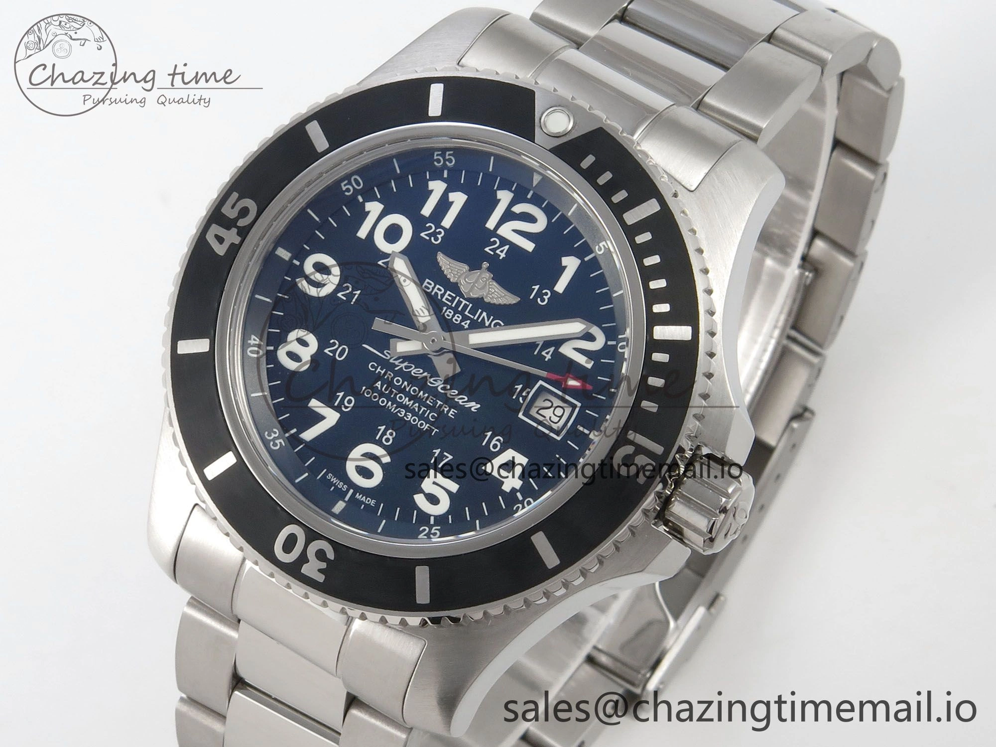 Superocean 44mm SS TF 1:1 Best Edition Black Dial Black Bezel on SS Bracelet A2824 V2