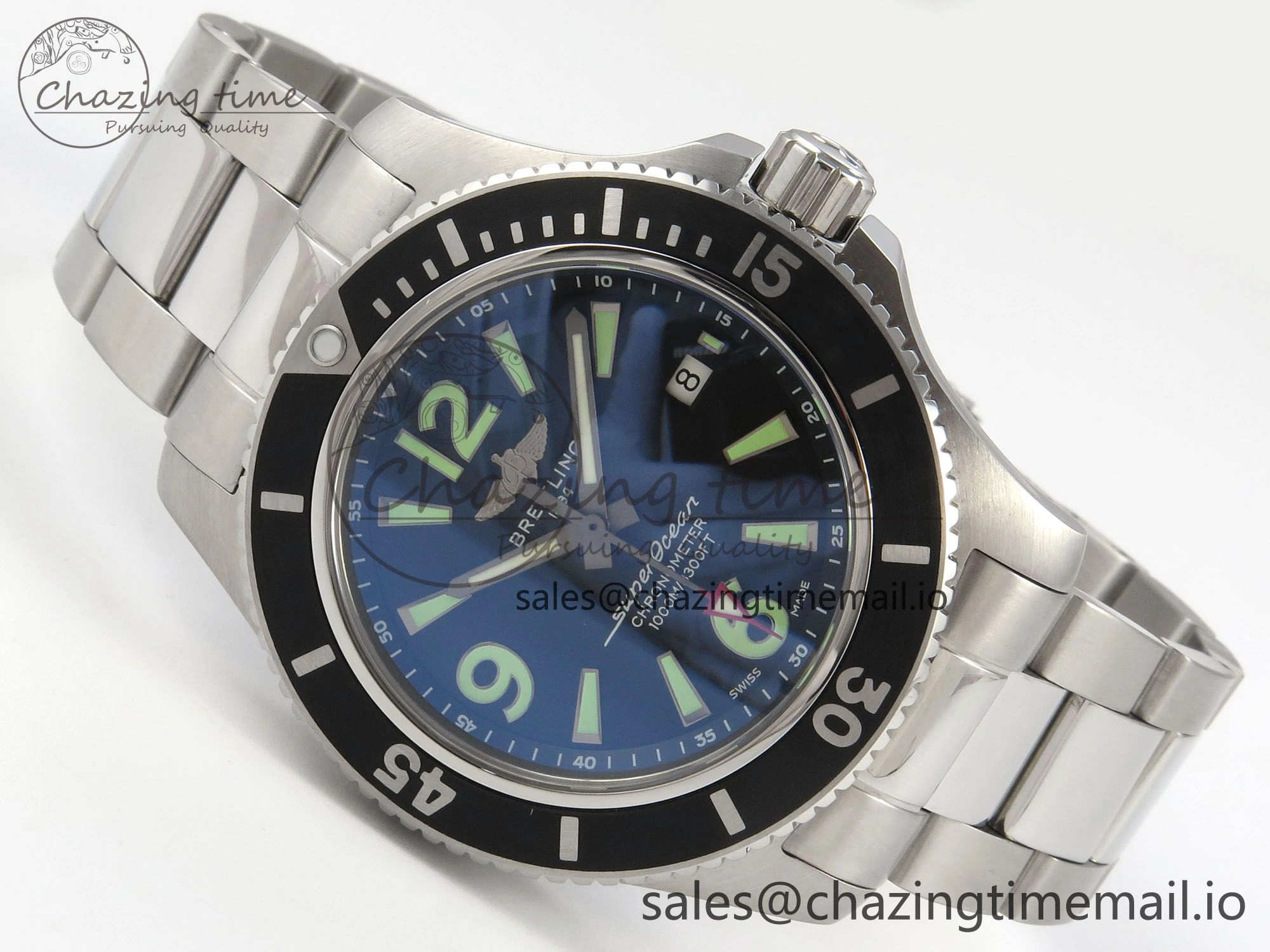 Superocean 44mm SS TF 1:1 Best Edition Black Dial Black Bezel on SS Bracelet A2824 V2
