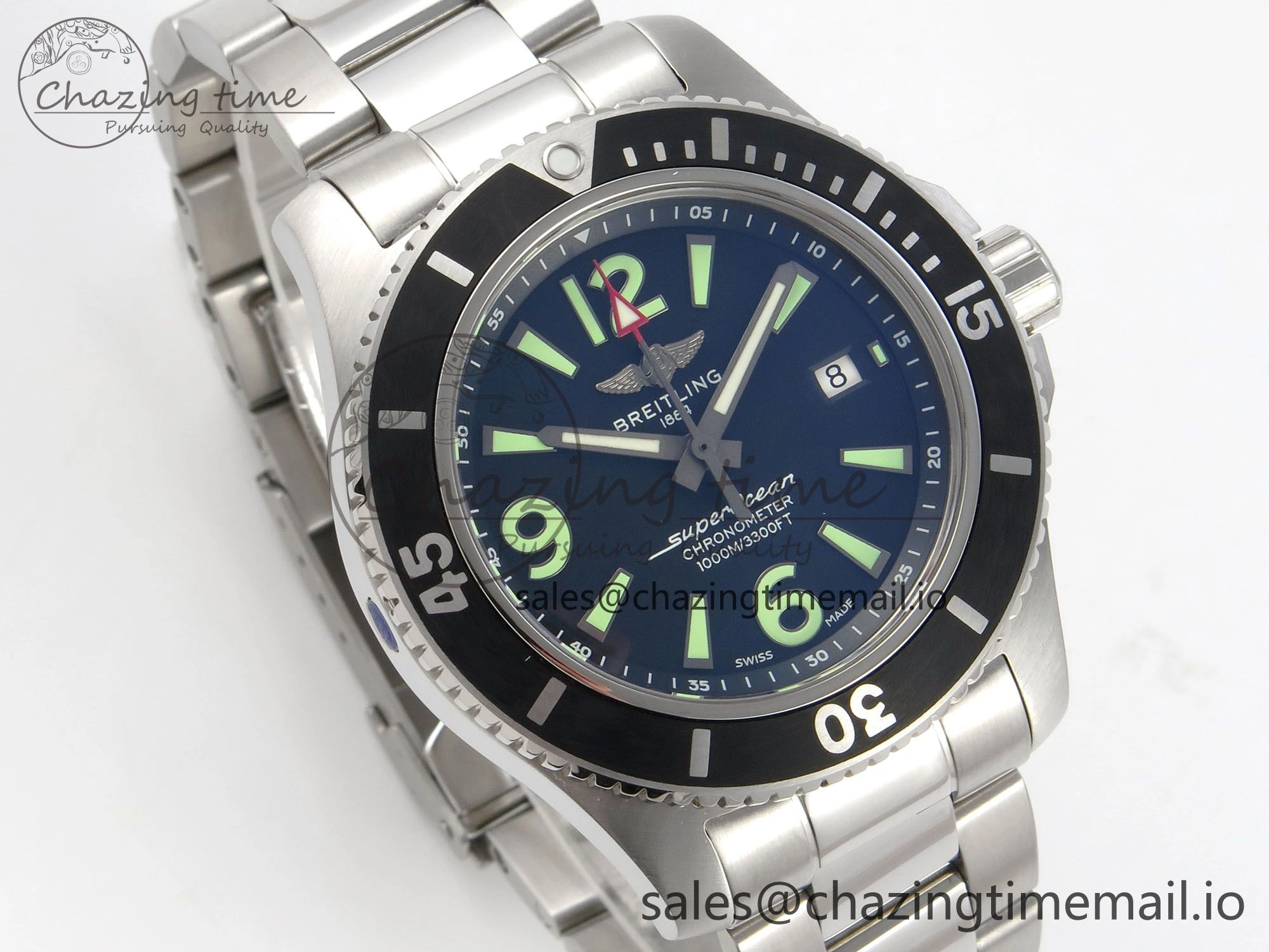 Superocean 44mm SS TF 1:1 Best Edition Black Dial Black Bezel on SS Bracelet A2824 V2