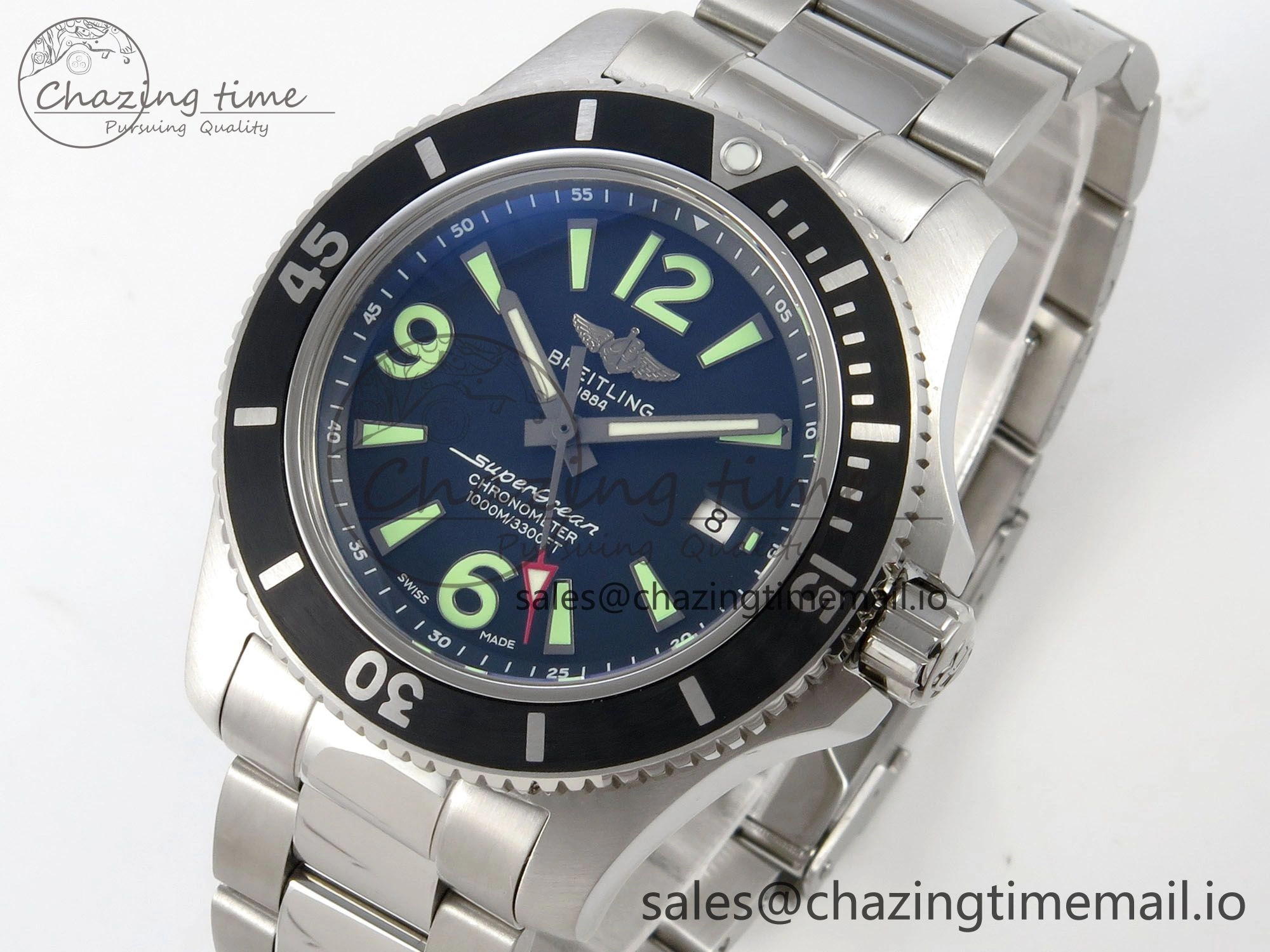 Superocean 44mm SS TF 1:1 Best Edition Black Dial Black Bezel on SS Bracelet A2824 V2