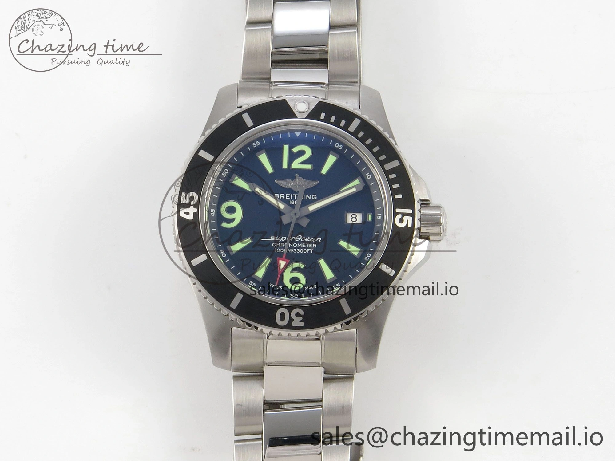 Superocean 44mm SS TF 1:1 Best Edition Black Dial Black Bezel on SS Bracelet A2824 V2