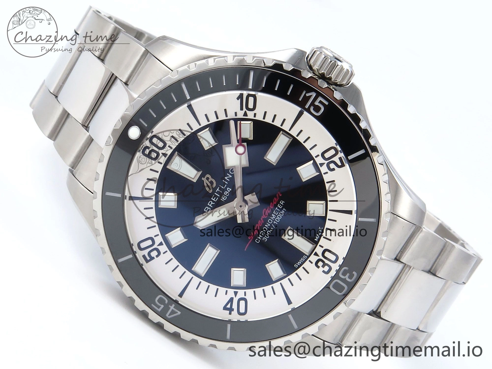 Superocean 44mm SS TF 1:1 Best Edition Black Dial on SS Bracelet A2824