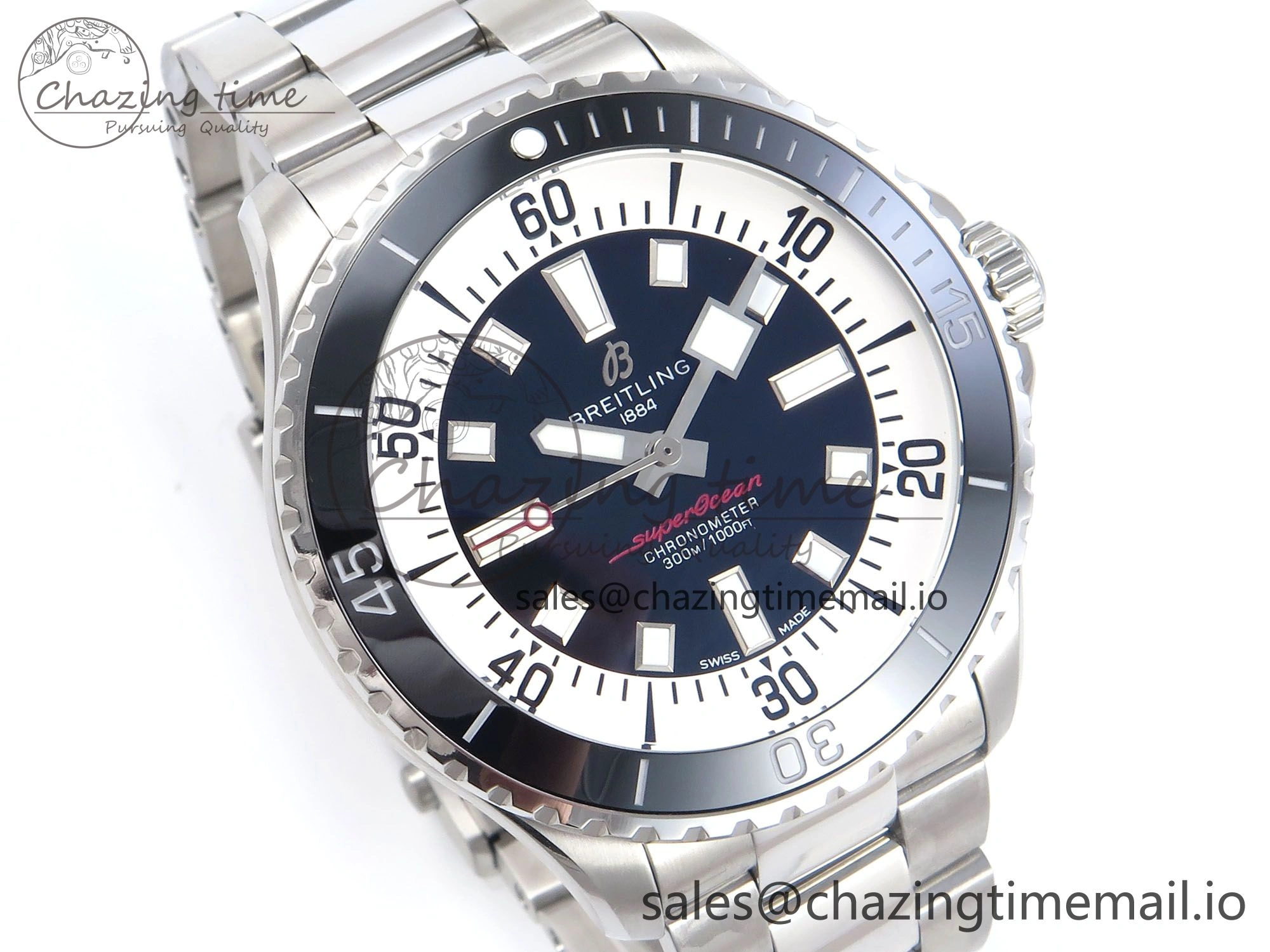 Superocean 44mm SS TF 1:1 Best Edition Black Dial on SS Bracelet A2824