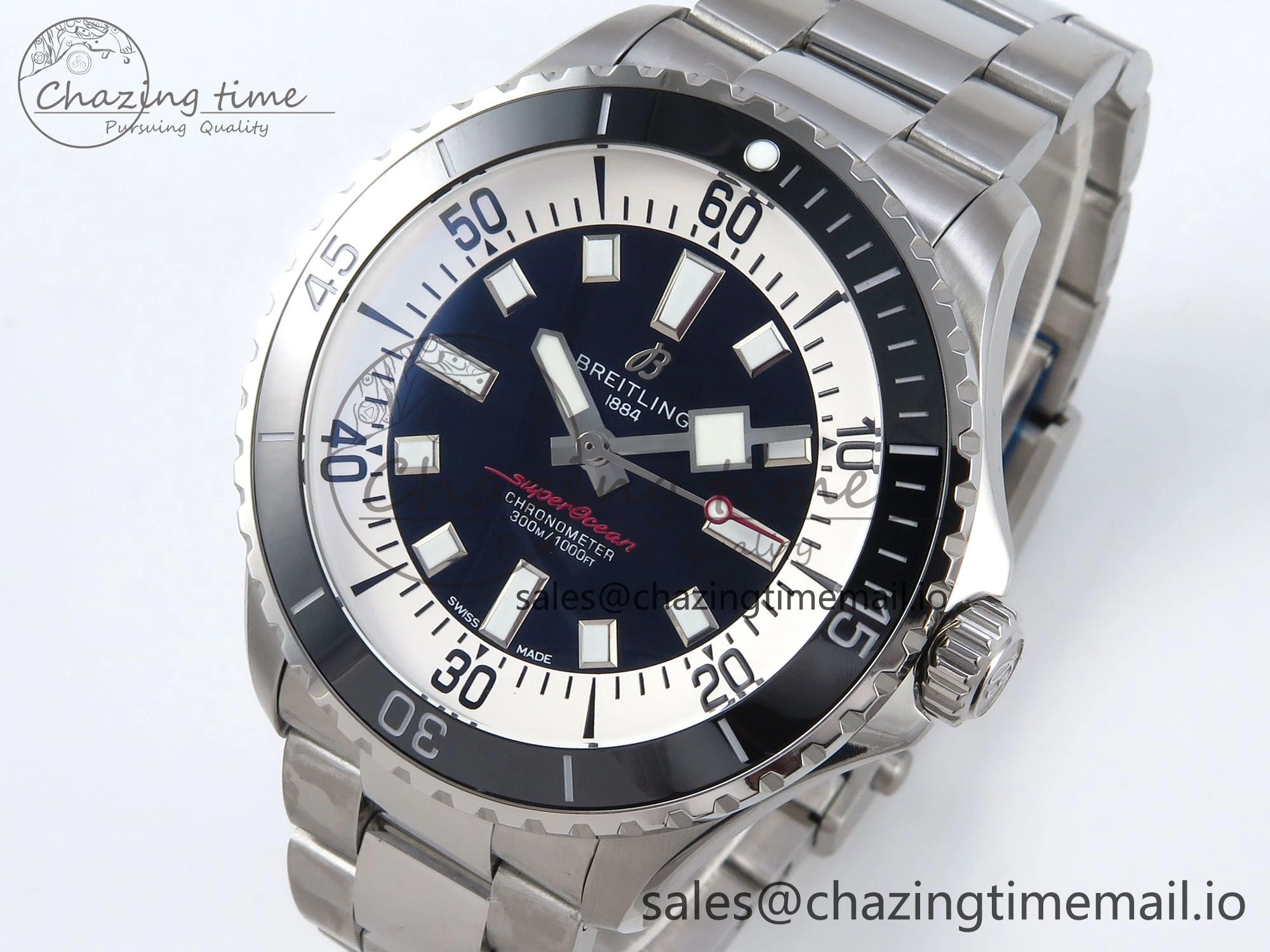 Superocean 44mm SS TF 1:1 Best Edition Black Dial on SS Bracelet A2824