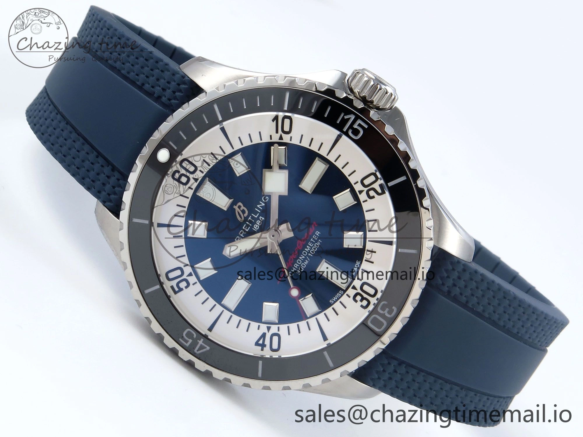 Superocean 44mm SS TF 1:1 Best Edition Blue Dial Black Bezel on Blue Rubber Strap A2824