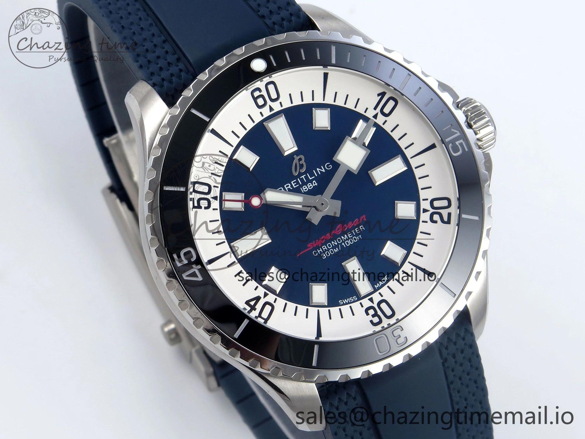 Superocean 44mm SS TF 1:1 Best Edition Blue Dial Black Bezel on Blue Rubber Strap A2824