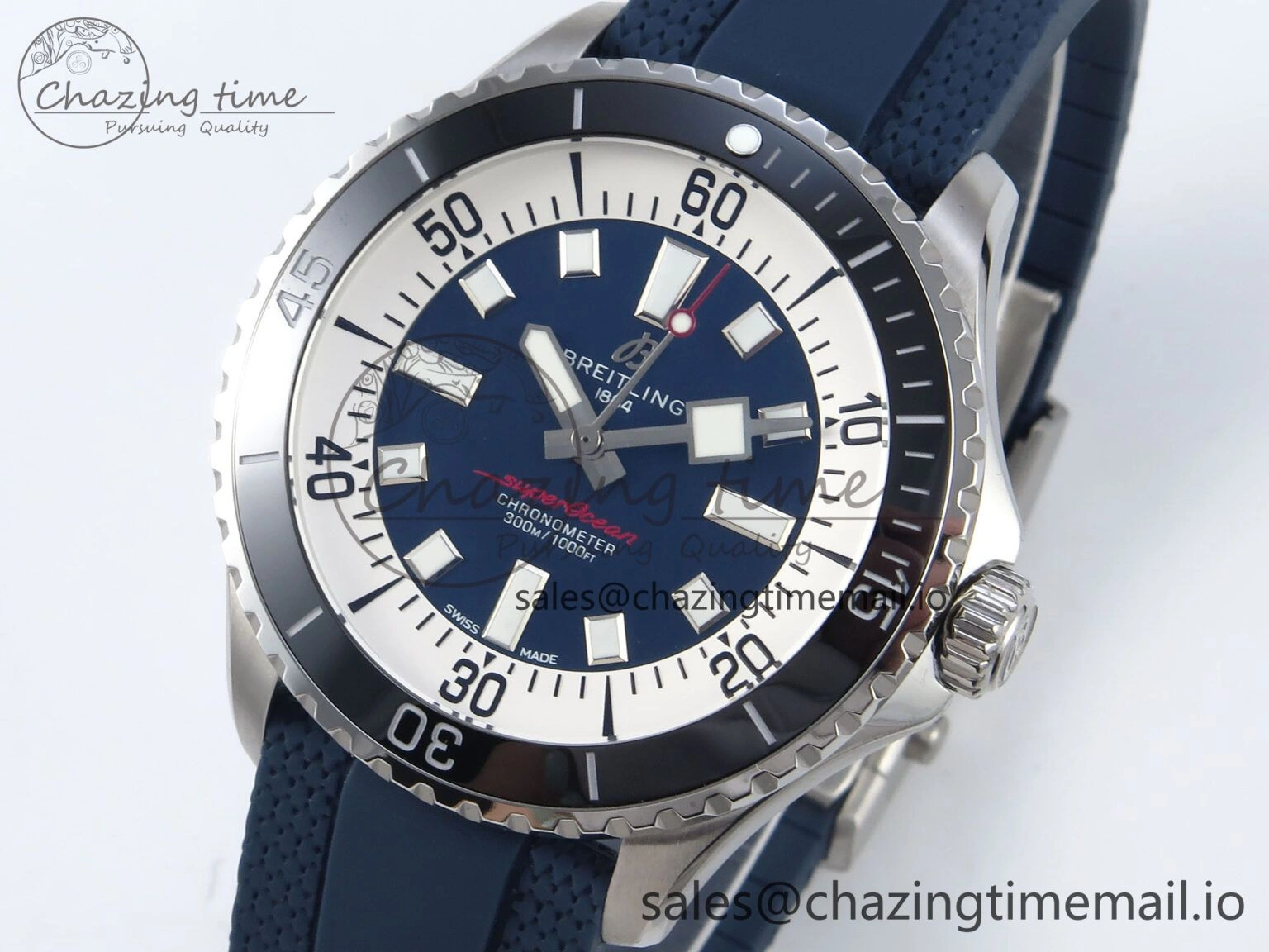 Superocean 44mm SS TF 1:1 Best Edition Blue Dial Black Bezel on Blue Rubber Strap A2824