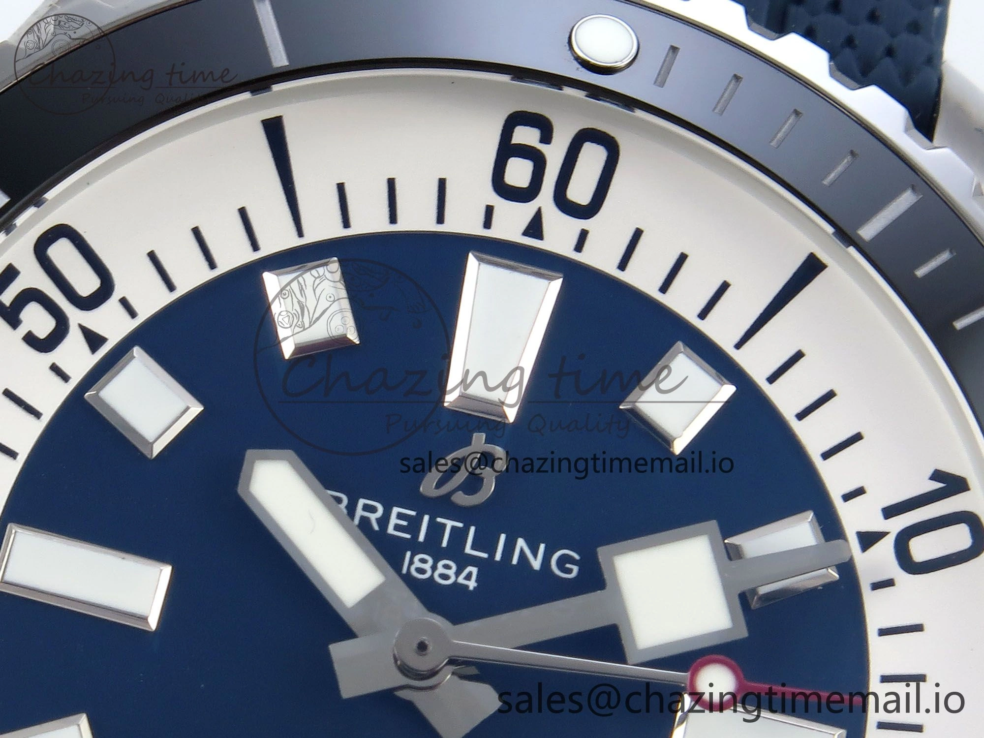 Superocean 44mm SS TF 1:1 Best Edition Blue Dial Black Bezel on Blue Rubber Strap A2824