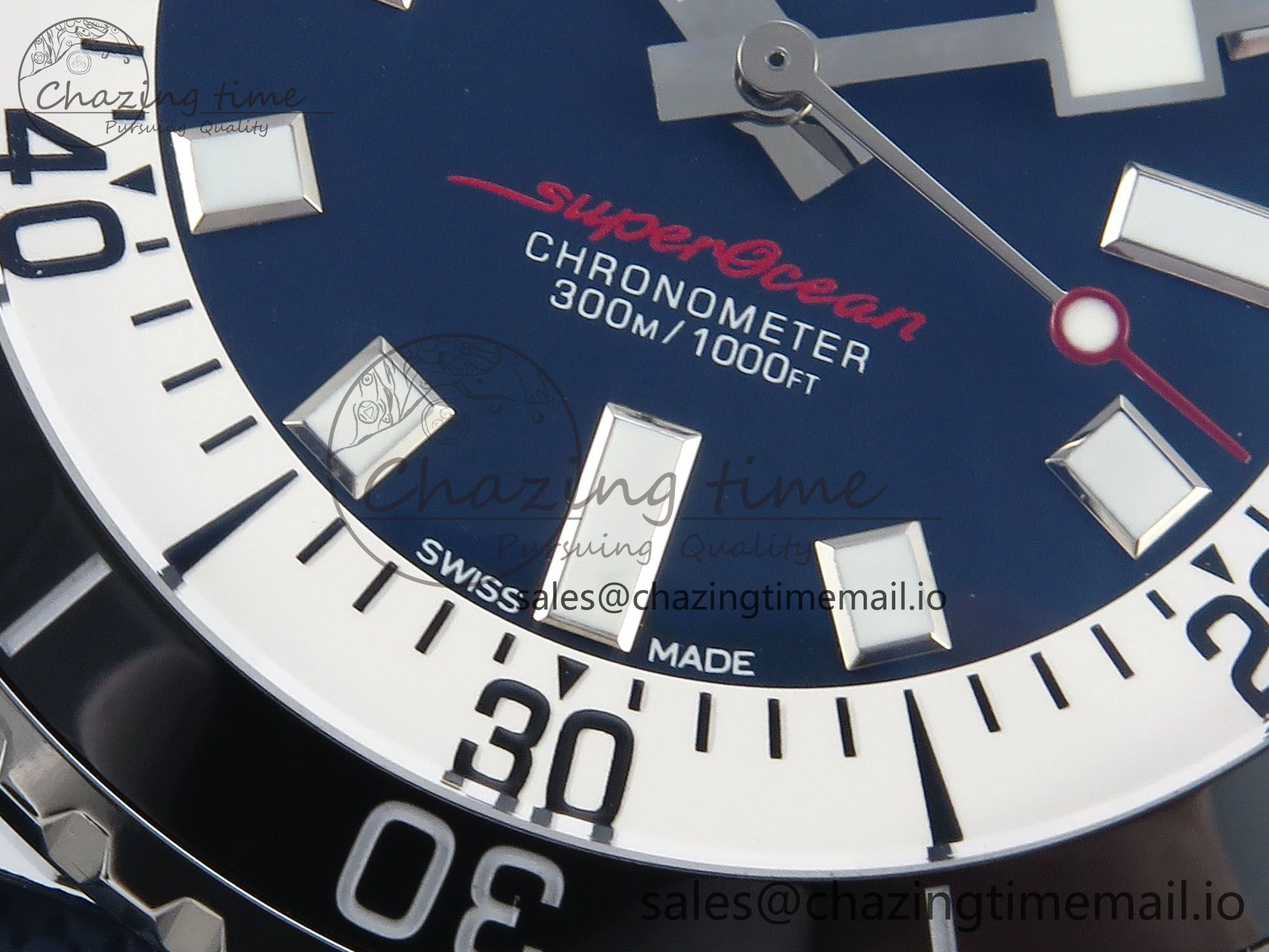 Superocean 44mm SS TF 1:1 Best Edition Blue Dial Black Bezel on Blue Rubber Strap A2824
