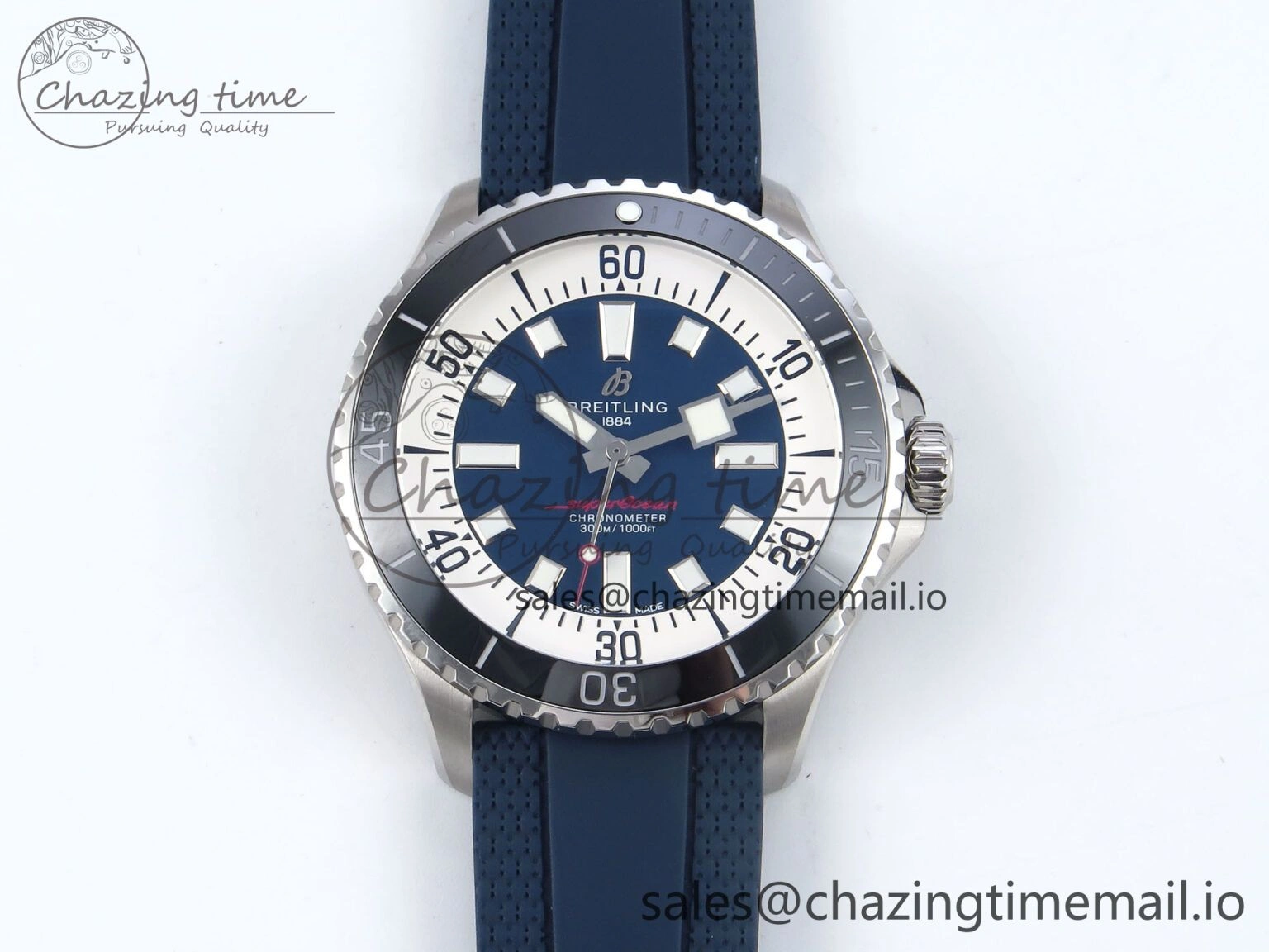 Superocean 44mm SS TF 1:1 Best Edition Blue Dial Black Bezel on Blue Rubber Strap A2824