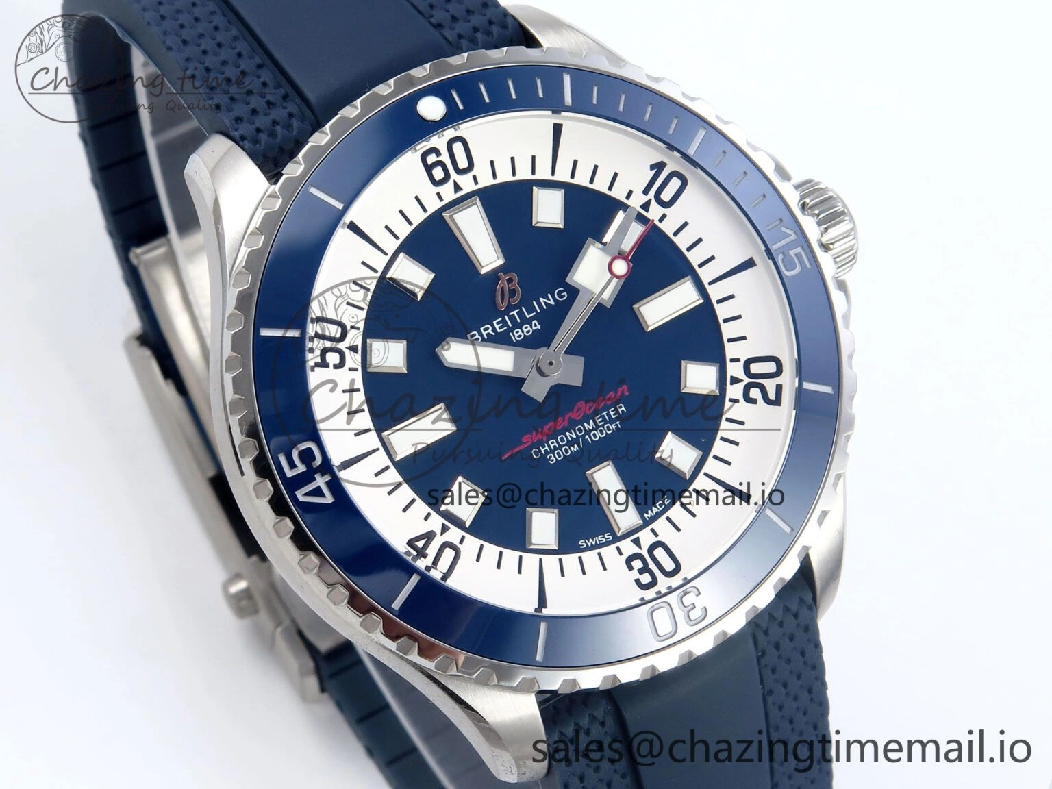 Superocean 44mm SS TF 1:1 Best Edition Blue Dial Blue Bezel on Blue Rubber Strap A2824