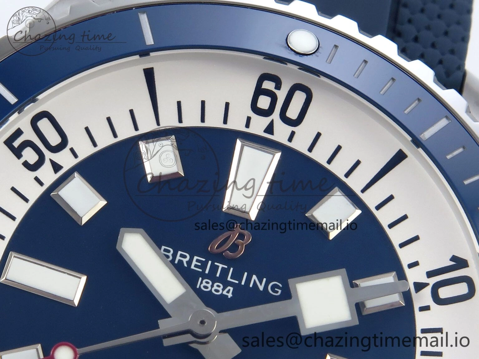 Superocean 44mm SS TF 1:1 Best Edition Blue Dial Blue Bezel on Blue Rubber Strap A2824