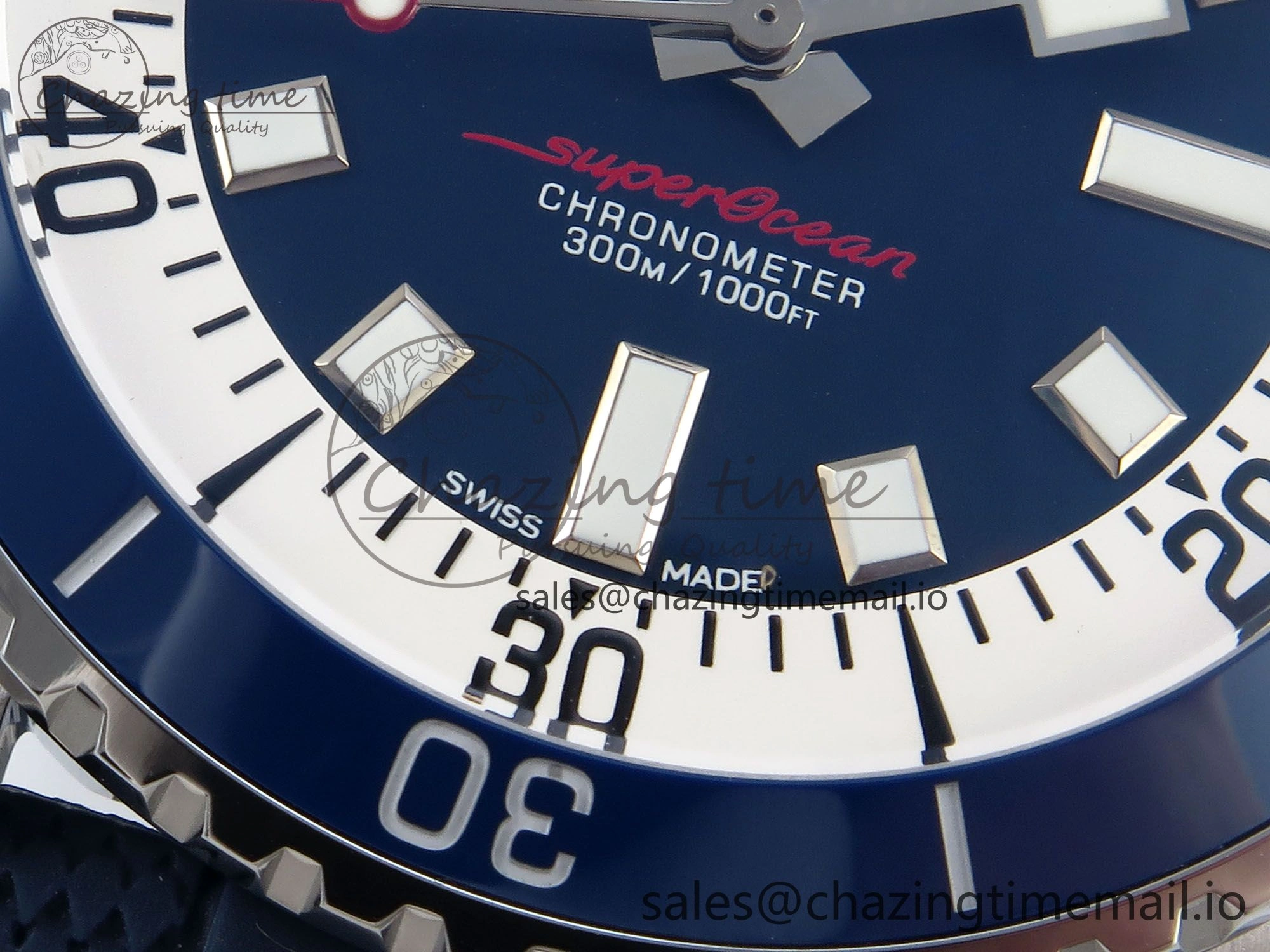 Superocean 44mm SS TF 1:1 Best Edition Blue Dial Blue Bezel on Blue Rubber Strap A2824