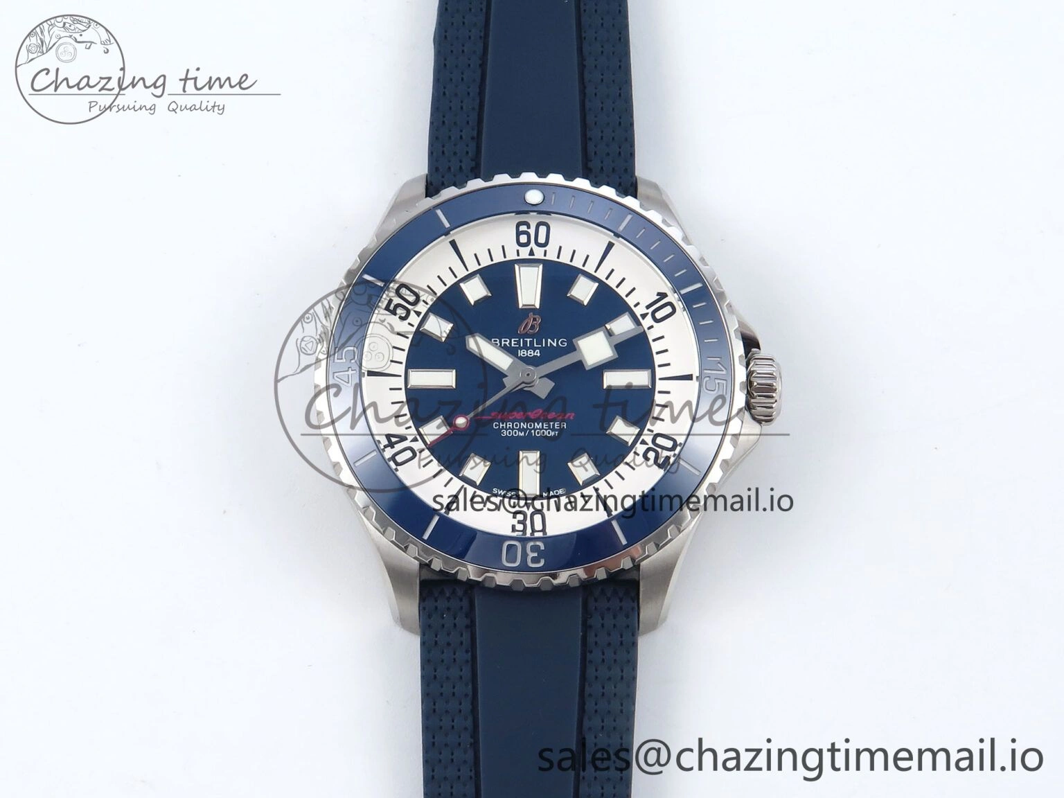 Superocean 44mm SS TF 1:1 Best Edition Blue Dial Blue Bezel on Blue Rubber Strap A2824