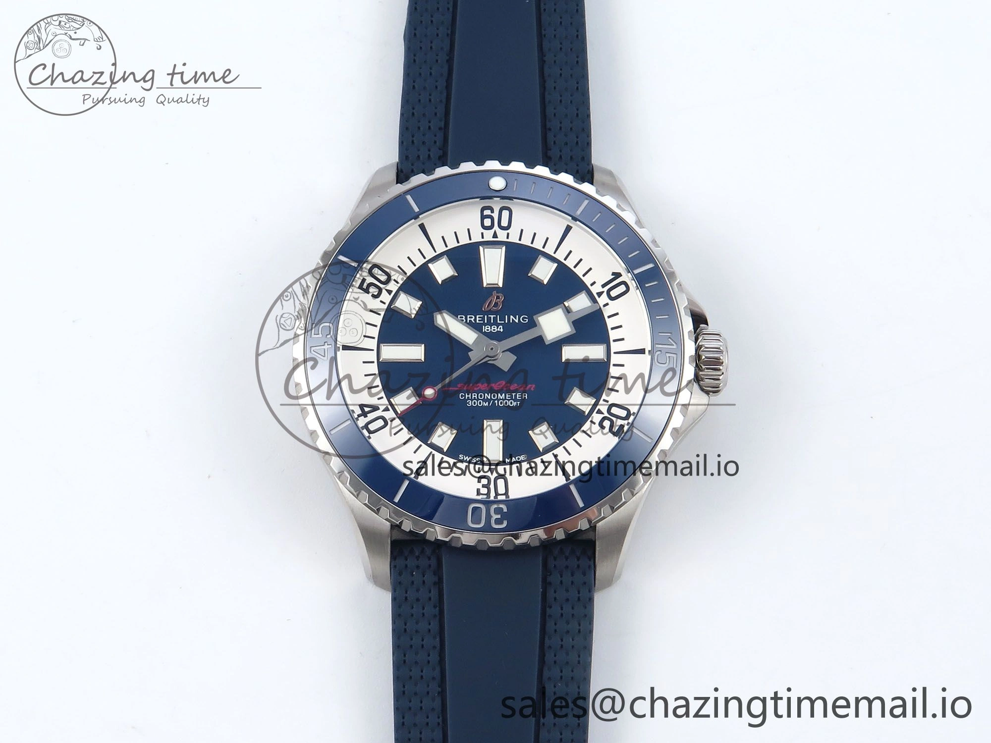Superocean 44mm SS TF 1:1 Best Edition Blue Dial Blue Bezel on Blue Rubber Strap A2824