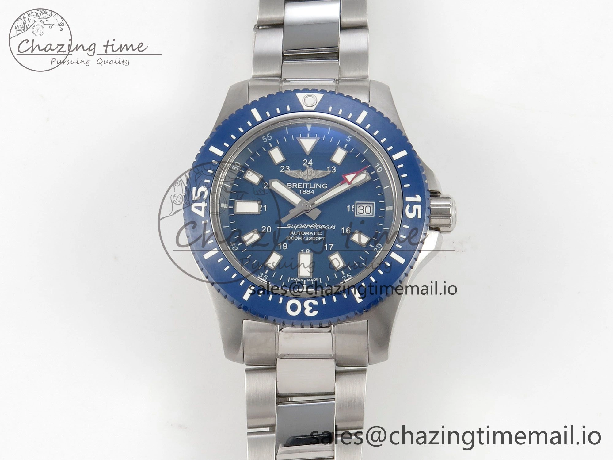 Superocean 44mm SS TF 1:1 Best Edition Blue Dial Blue Bezel on SS Bracelet A2824 V2