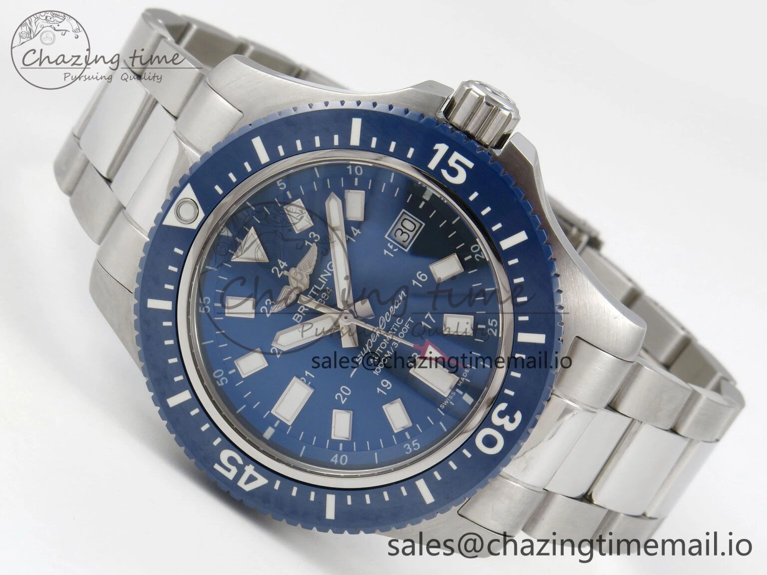 Superocean 44mm SS TF 1:1 Best Edition Blue Dial Blue Bezel on SS Bracelet A2824 V2