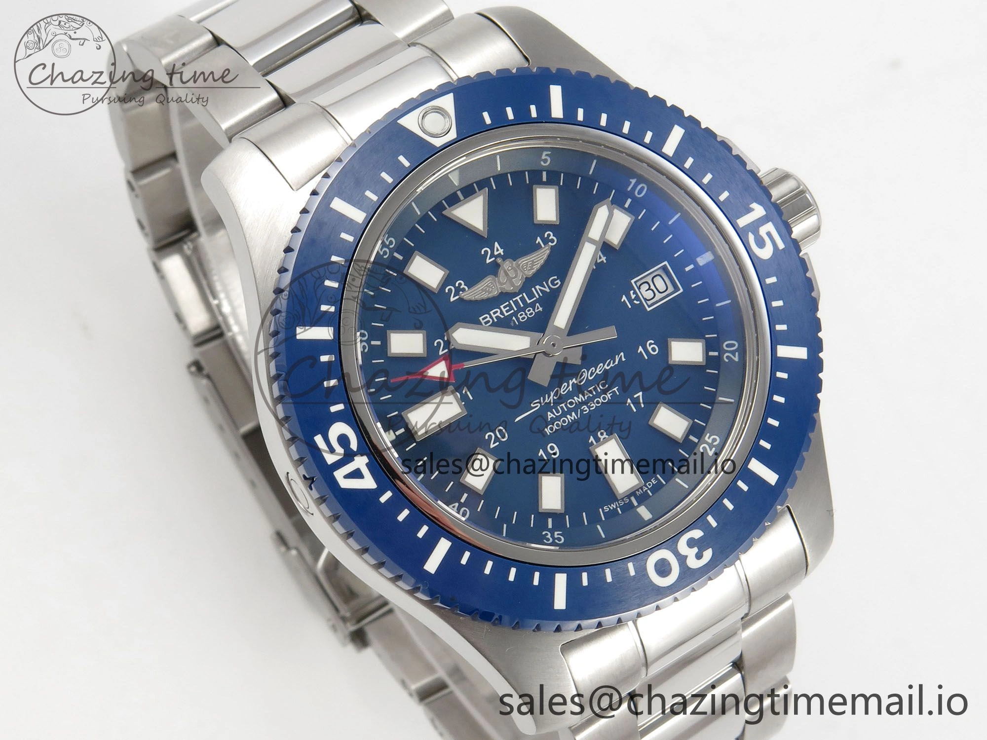 Superocean 44mm SS TF 1:1 Best Edition Blue Dial Blue Bezel on SS Bracelet A2824 V2