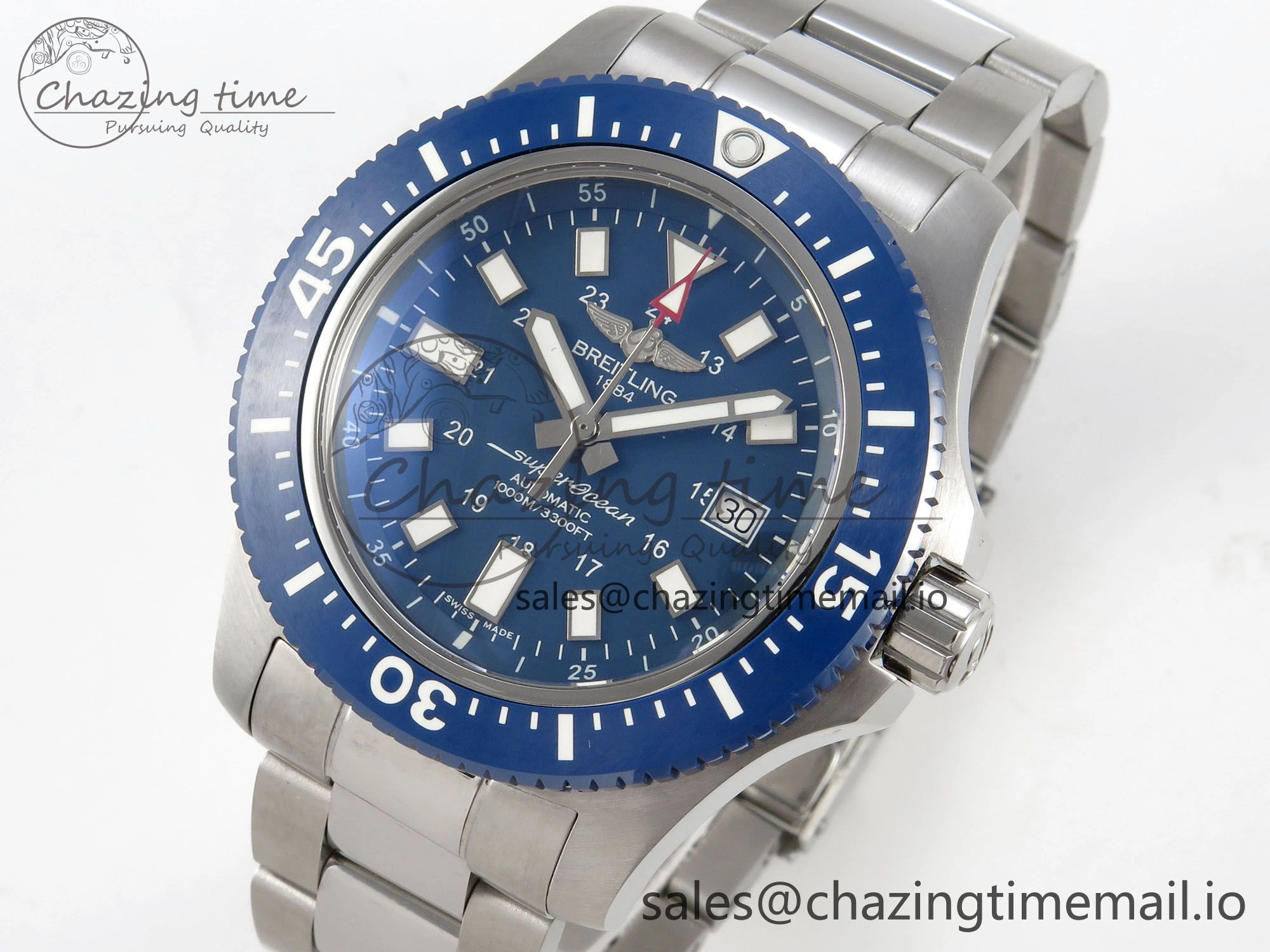 Superocean 44mm SS TF 1:1 Best Edition Blue Dial Blue Bezel on SS Bracelet A2824 V2