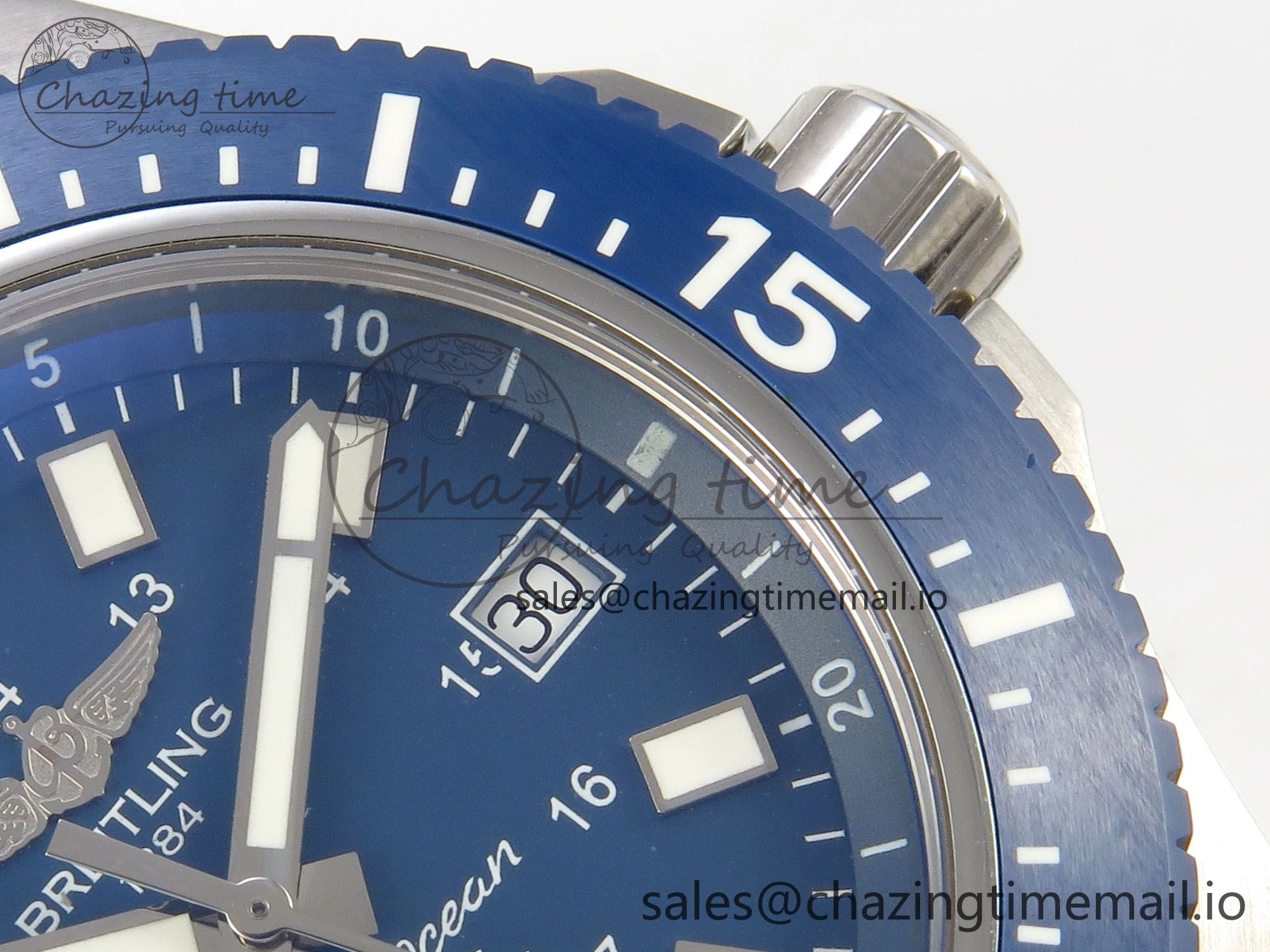 Superocean 44mm SS TF 1:1 Best Edition Blue Dial Blue Bezel on SS Bracelet A2824 V2