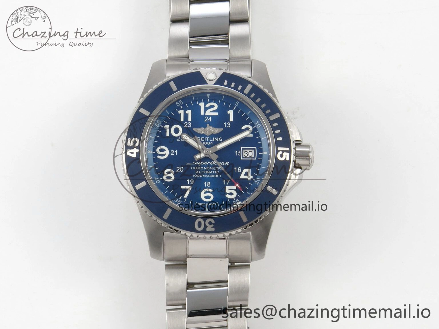 Superocean 44mm SS TF 1:1 Best Edition Blue Dial Blue Bezel on SS Bracelet A2824 V2