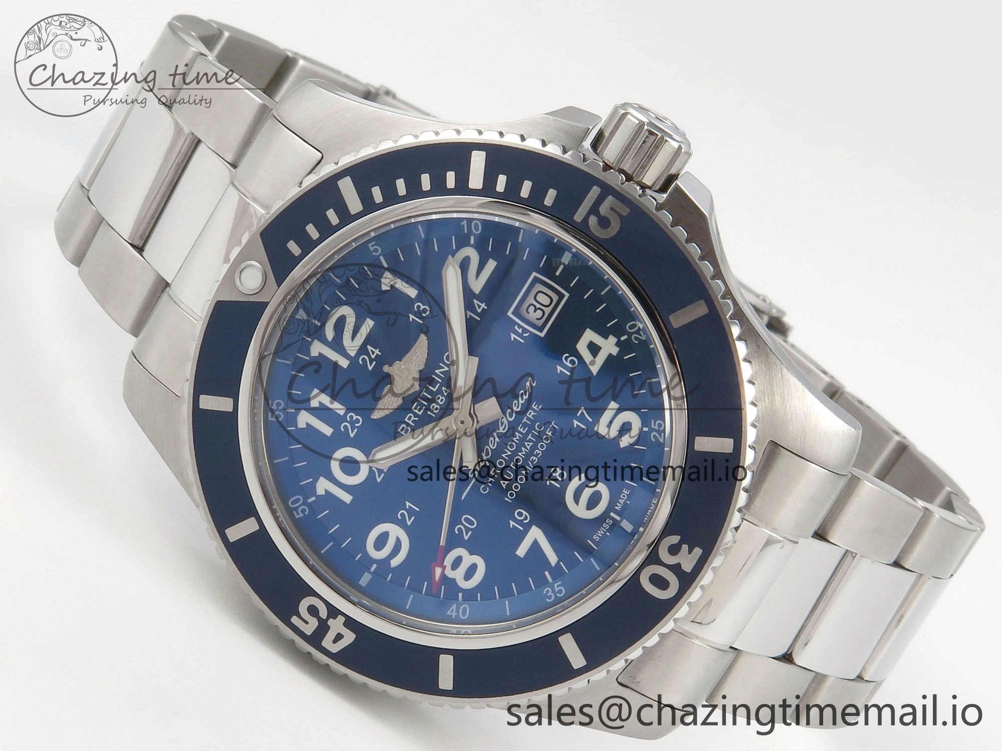 Superocean 44mm SS TF 1:1 Best Edition Blue Dial Blue Bezel on SS Bracelet A2824 V2