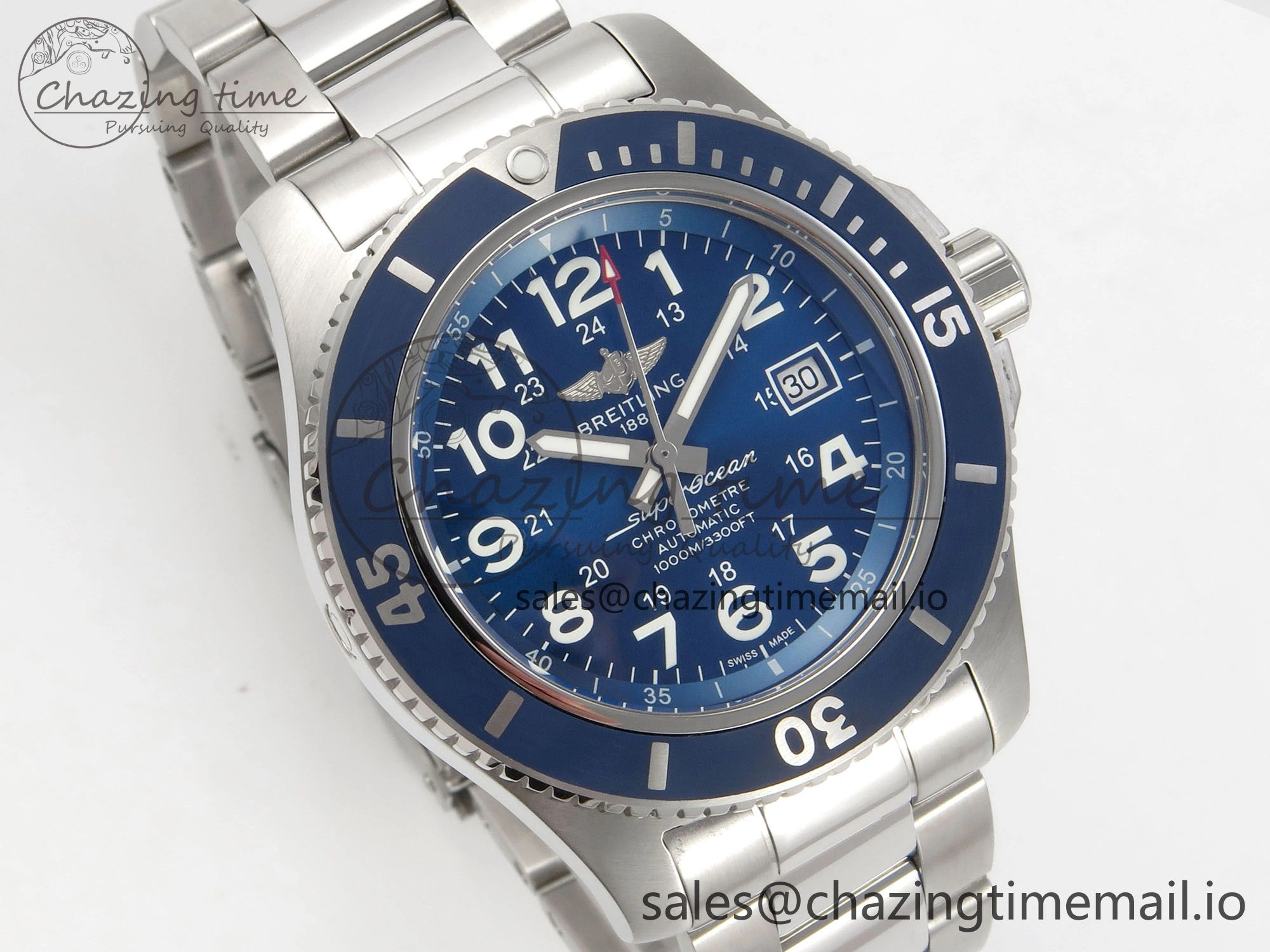 Superocean 44mm SS TF 1:1 Best Edition Blue Dial Blue Bezel on SS Bracelet A2824 V2