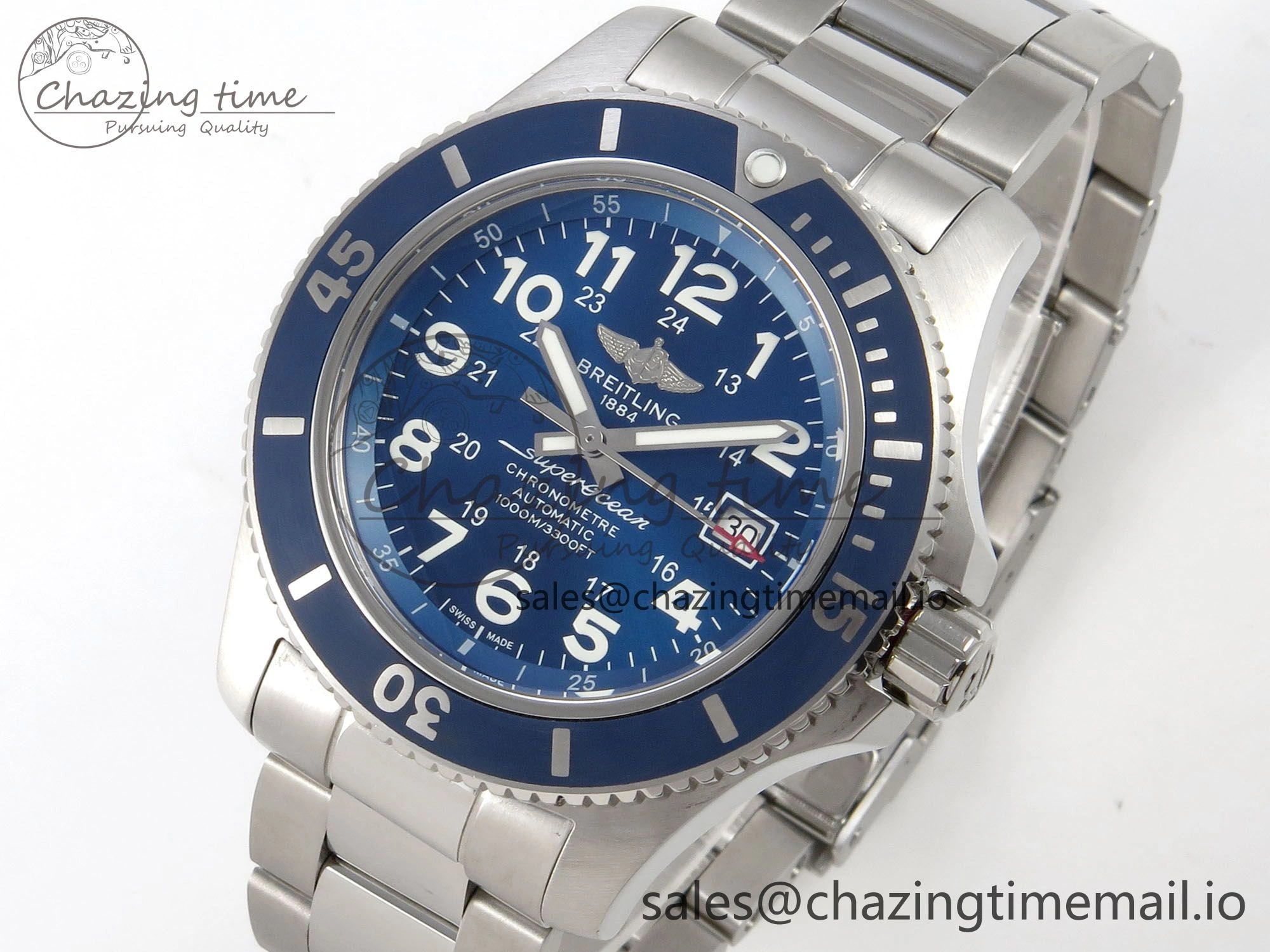 Superocean 44mm SS TF 1:1 Best Edition Blue Dial Blue Bezel on SS Bracelet A2824 V2
