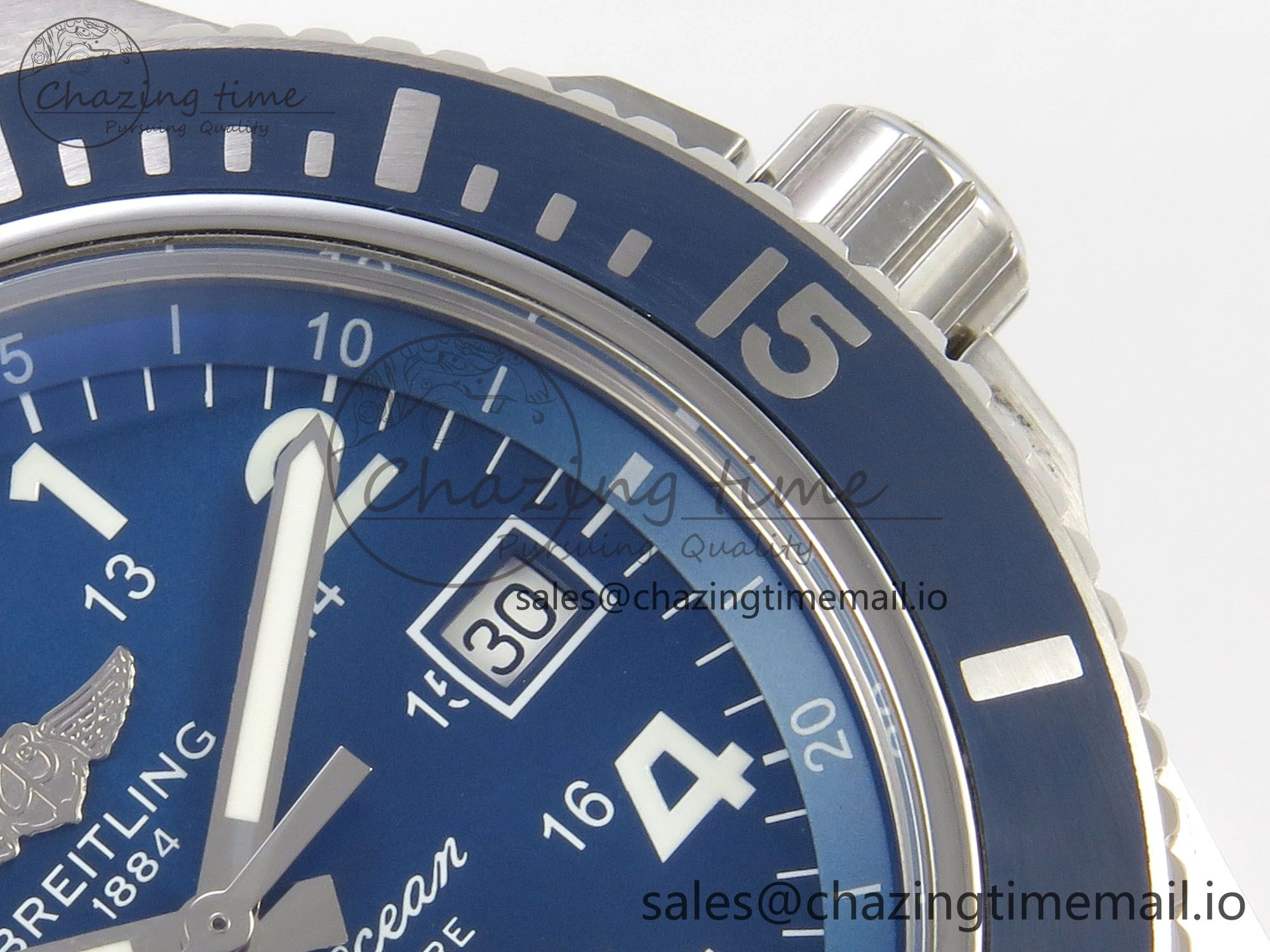 Superocean 44mm SS TF 1:1 Best Edition Blue Dial Blue Bezel on SS Bracelet A2824 V2