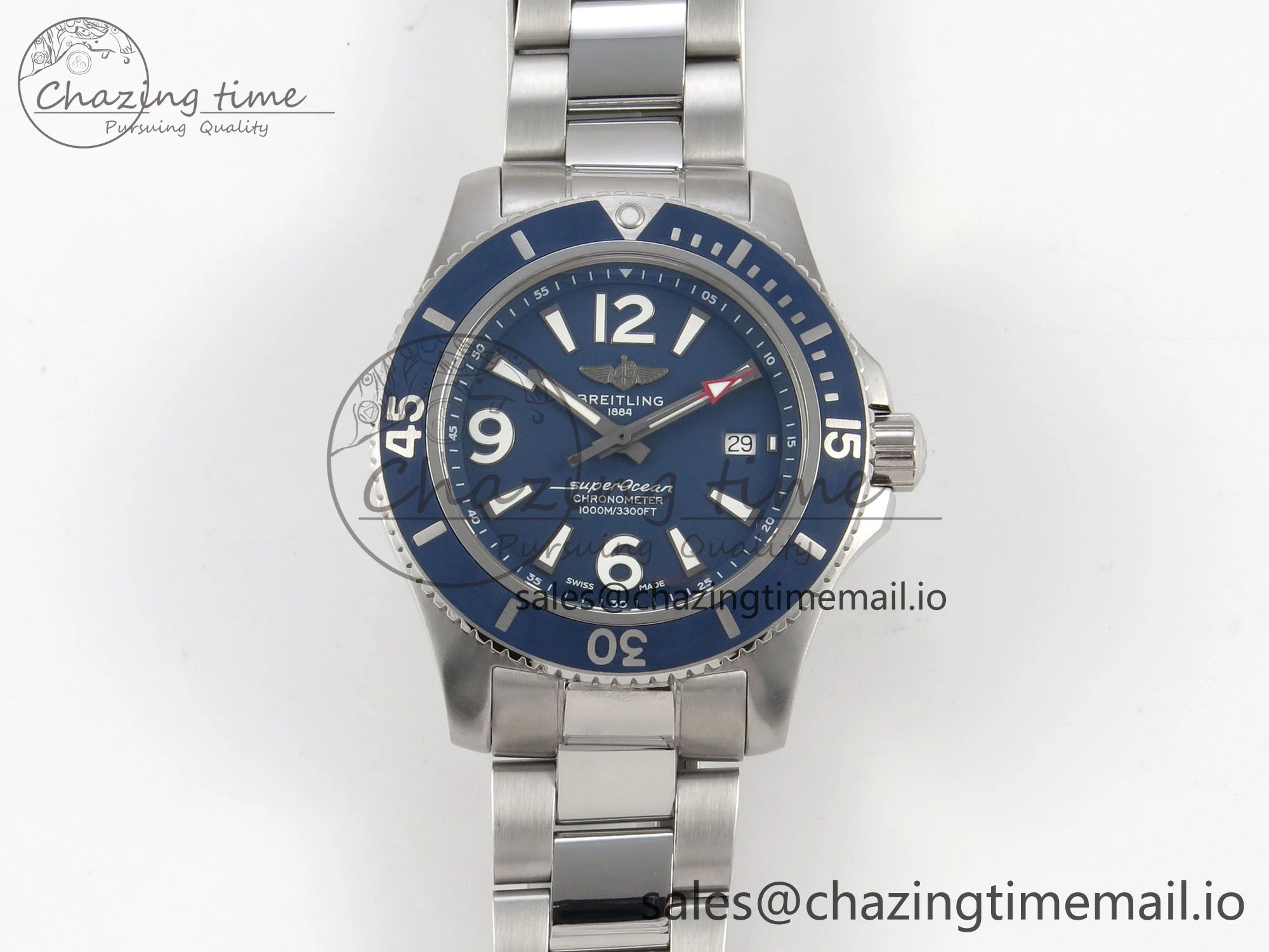 Superocean 44mm SS TF 1:1 Best Edition Blue Dial Blue Bezel on SS Bracelet A2824 V2